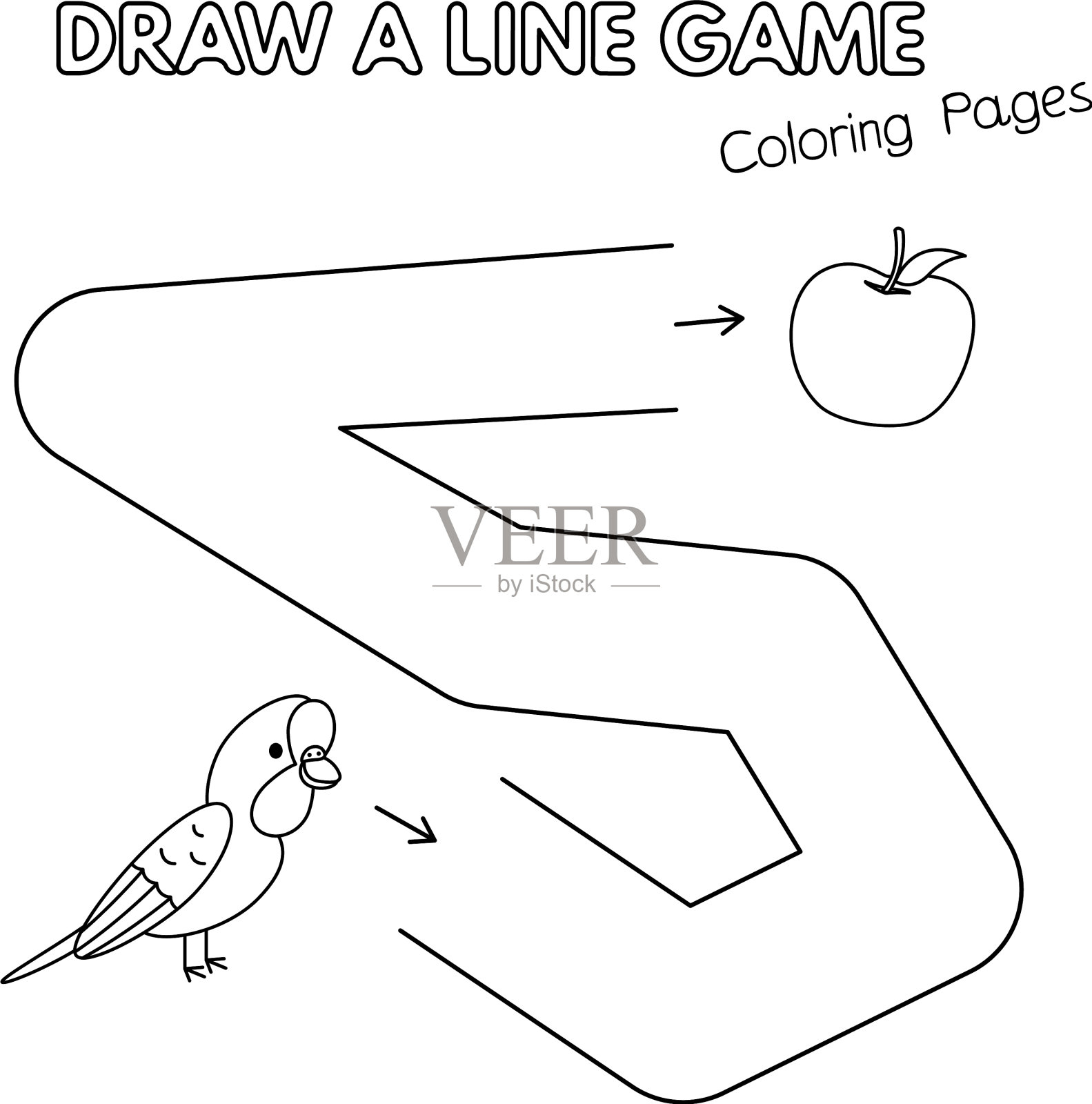 卡通鹦鹉着色书游戏的孩子插画图片素材