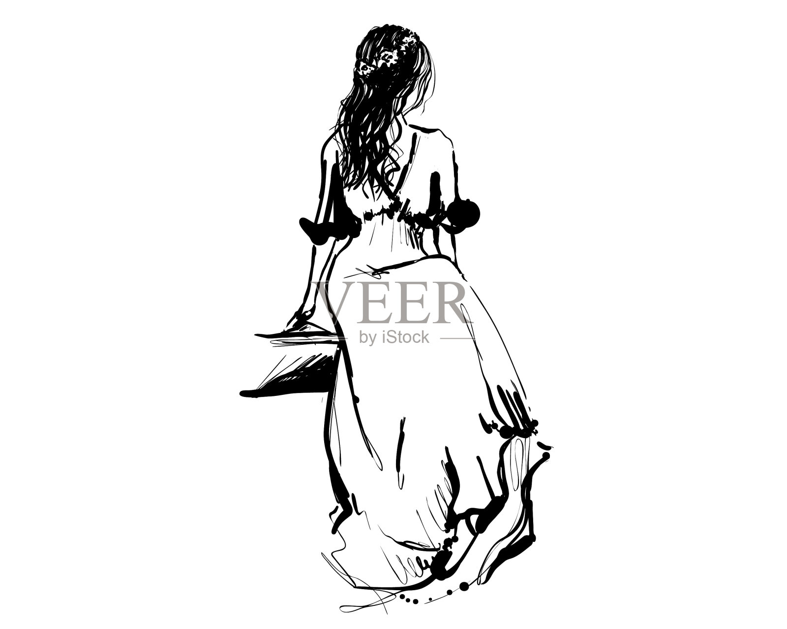 那个女孩坐在一件华丽的衣服上设计元素图片