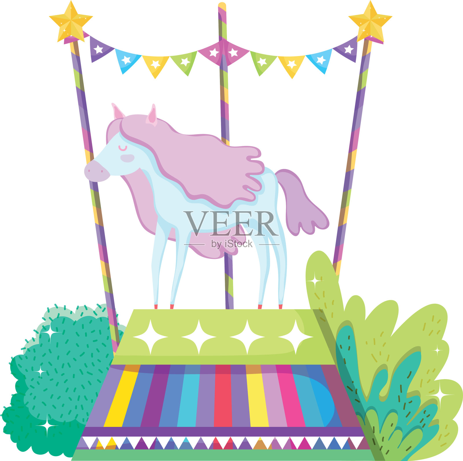 美丽的马戏团马在舞台上的角色设计元素图片