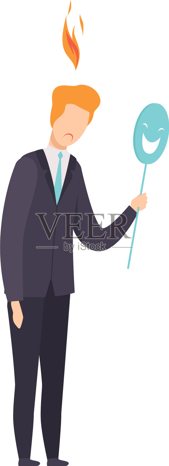 疲惫的商人抱着一个微笑的面具设计元素图片