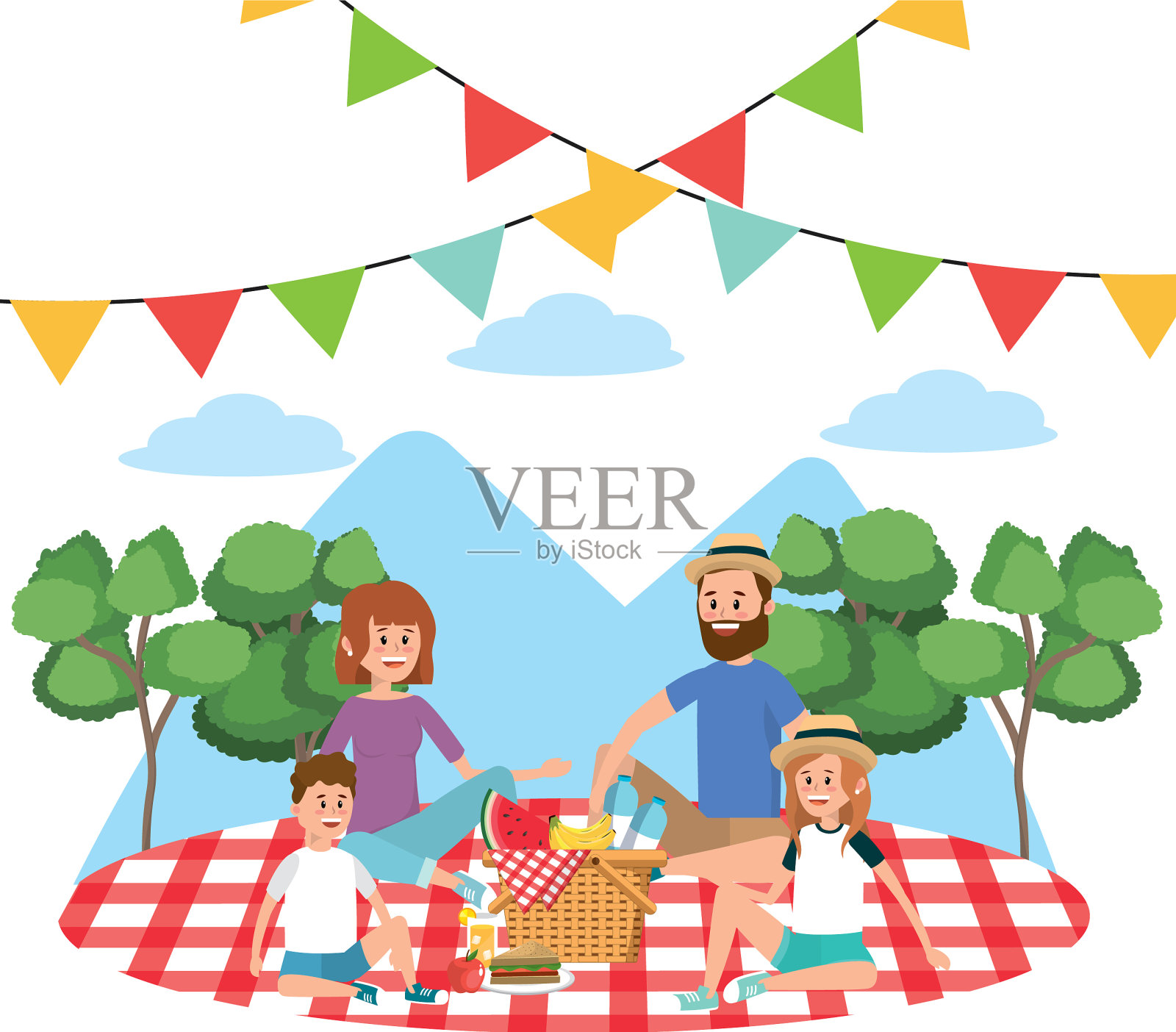 家庭在野餐插画图片素材