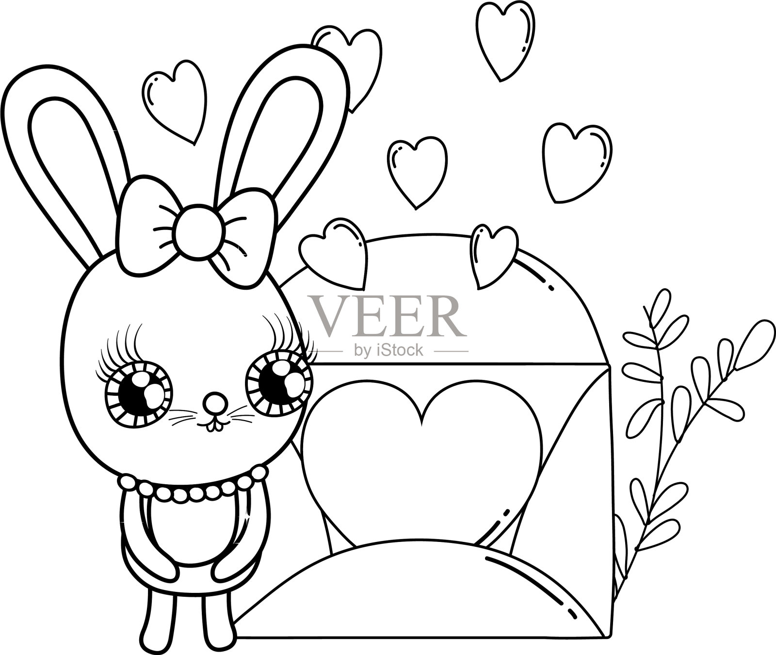 可爱的兔女郎与信封情人节设计元素图片