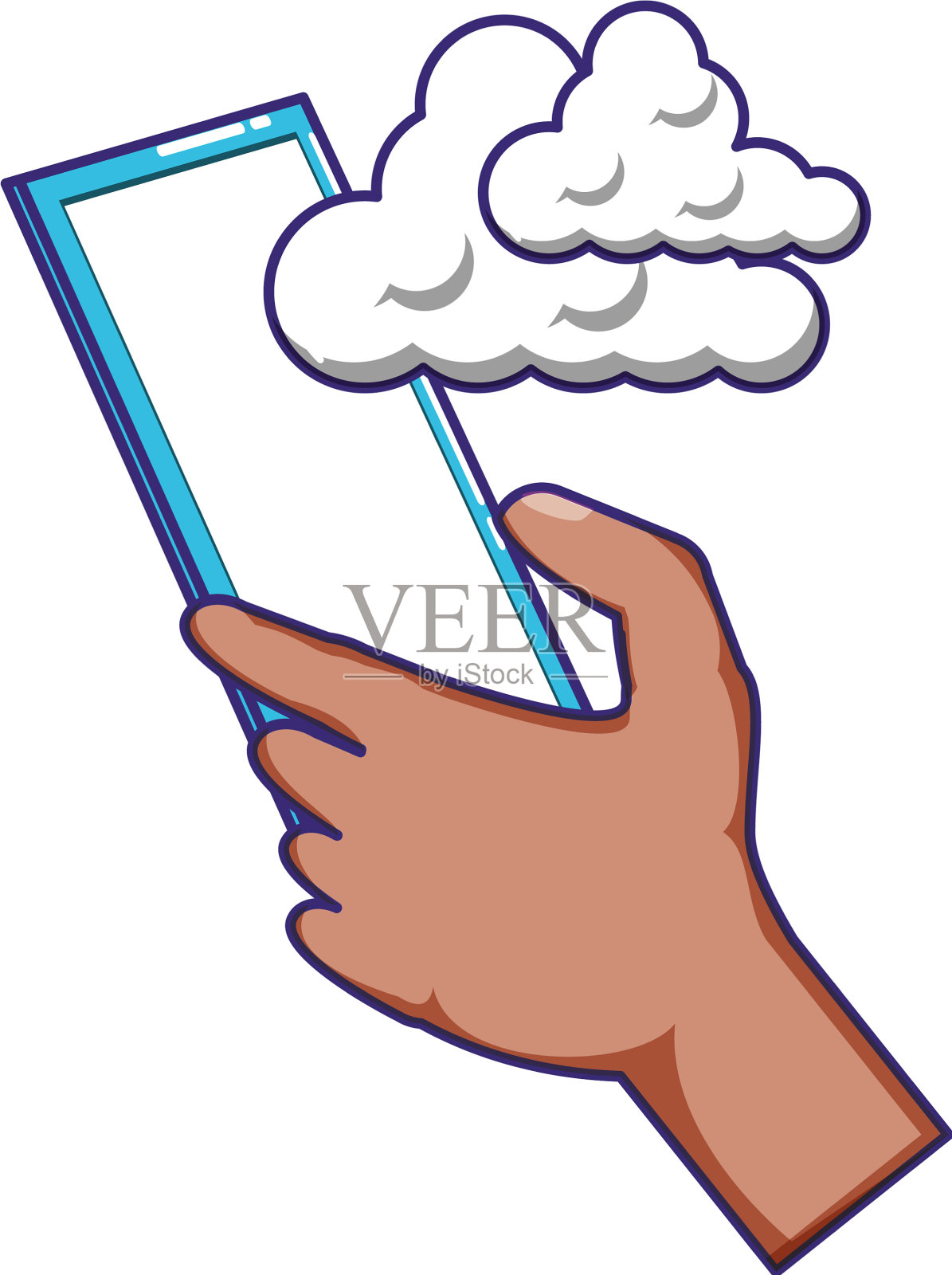 手用智能手机和云插画图片素材