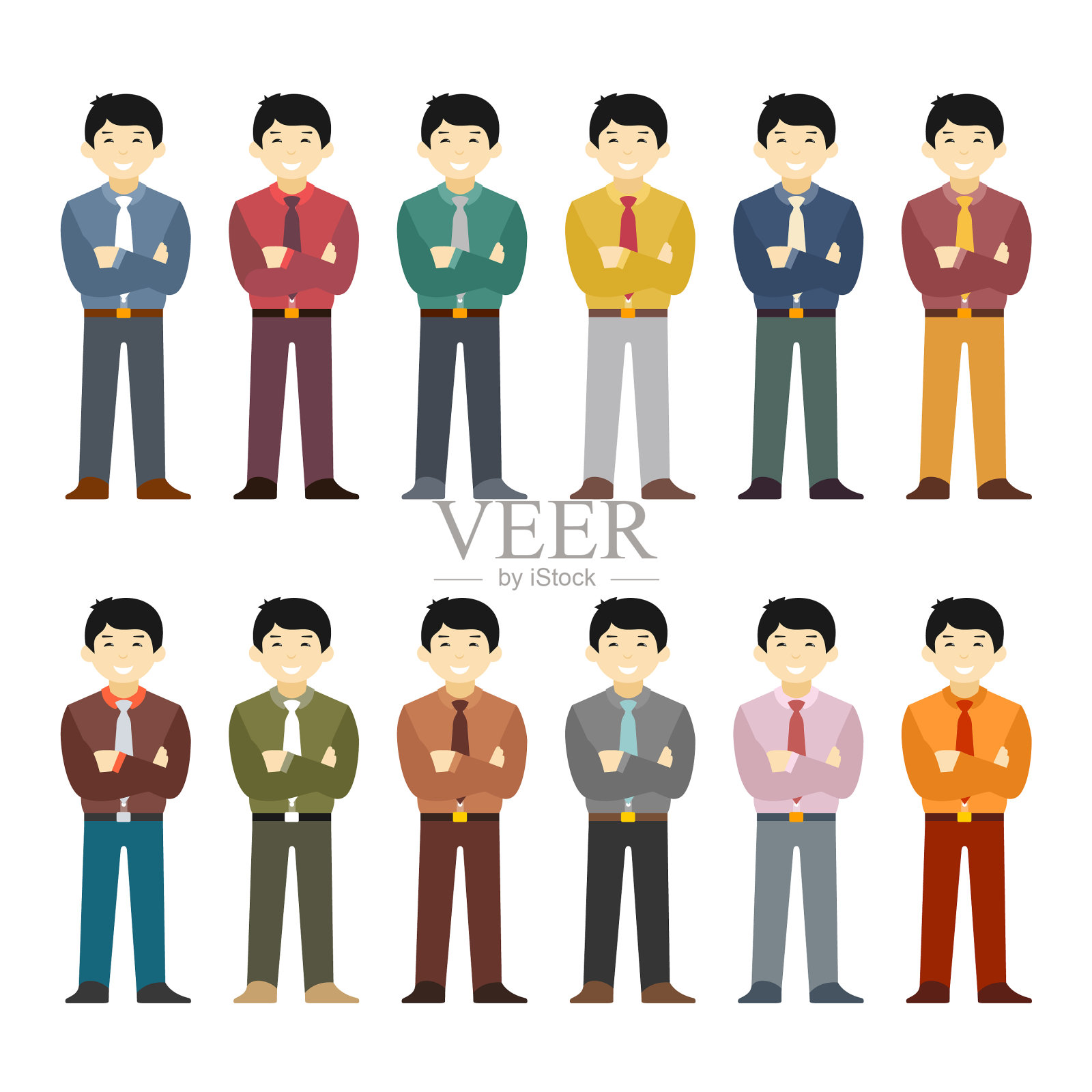 亚洲办公室职员的角色设定在扁平的风格插画图片素材