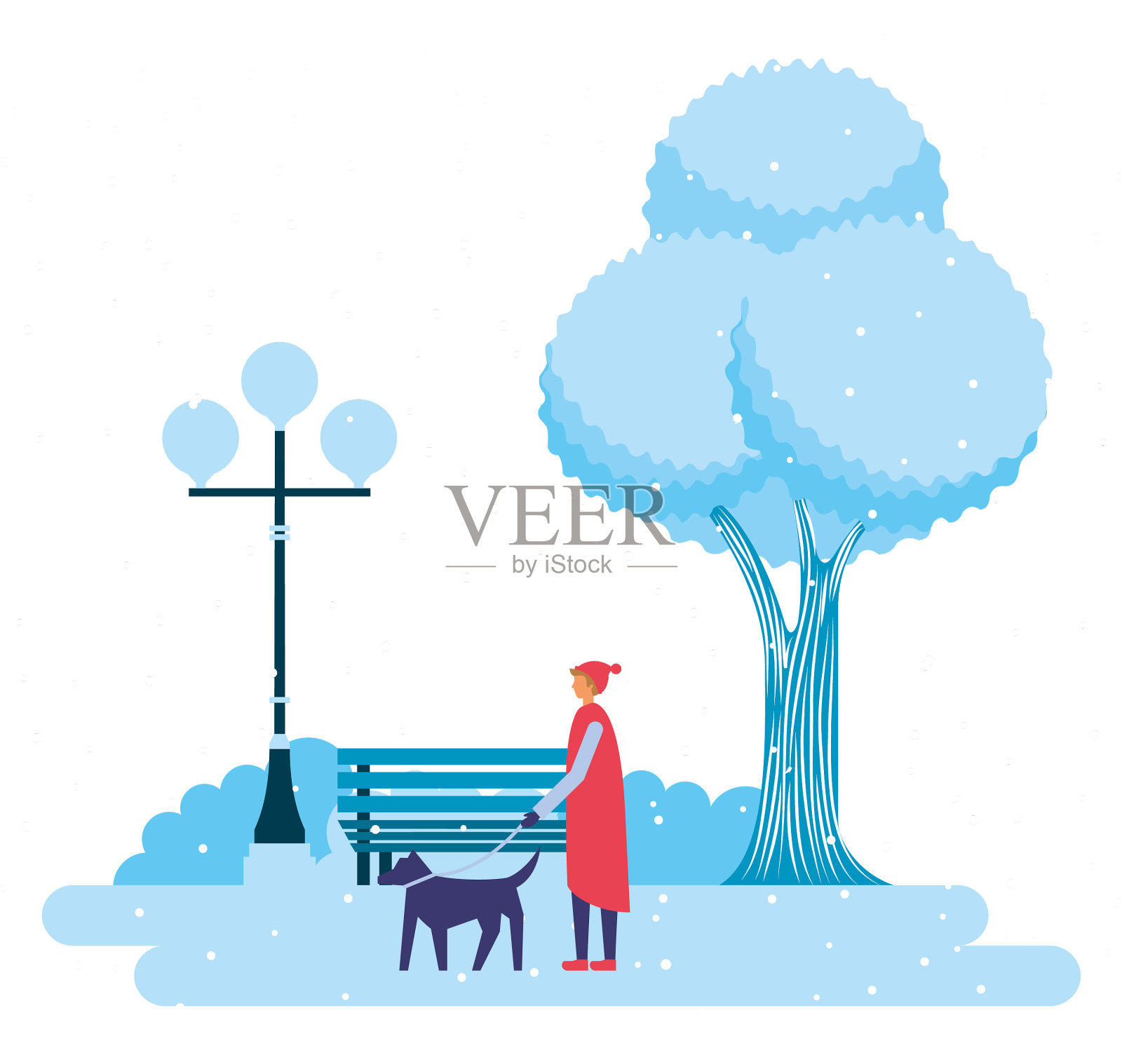 人与狗宠物公园冬季风景设计元素图片