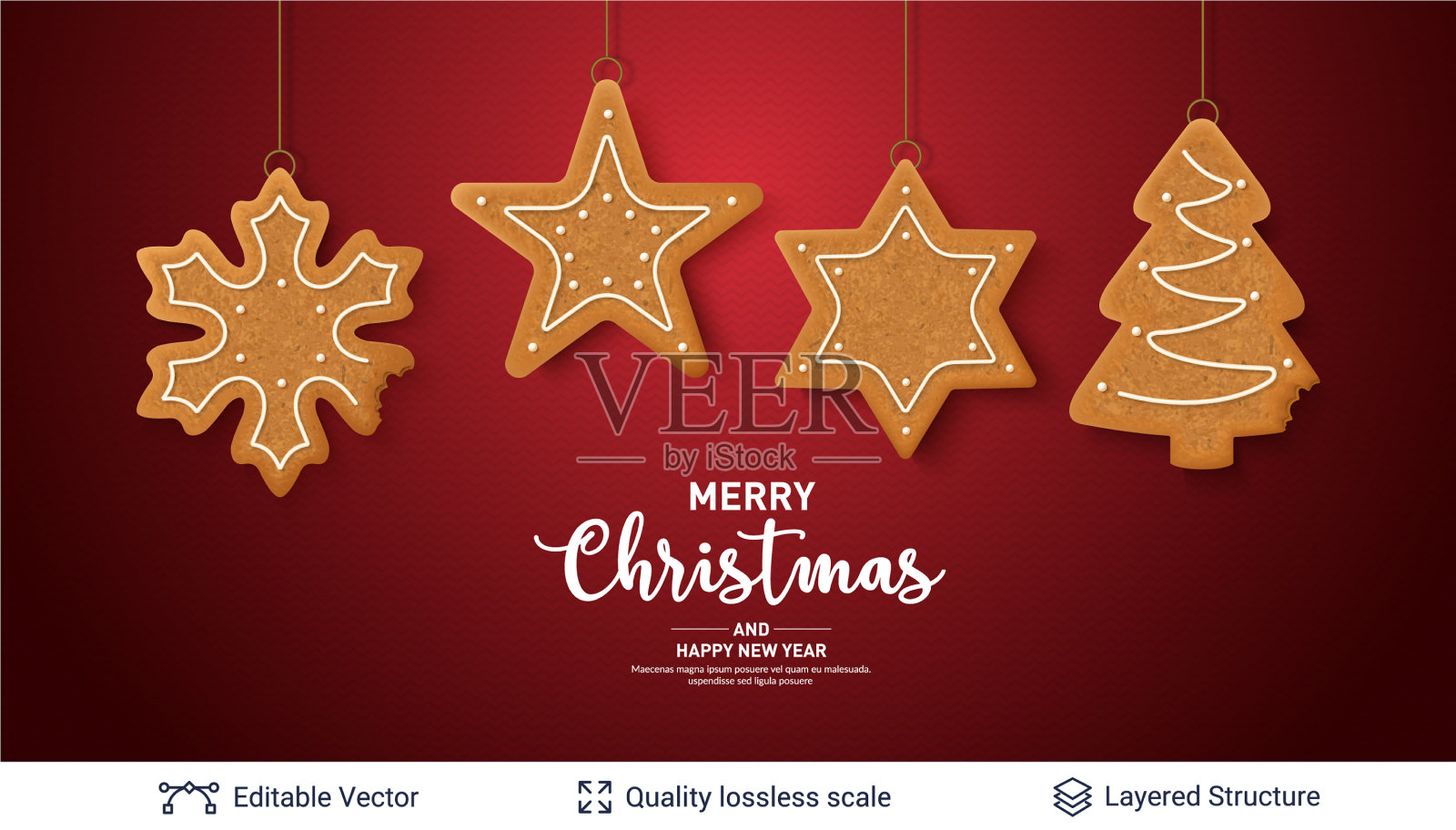 姜饼和红色横幅上的文字插画图片素材