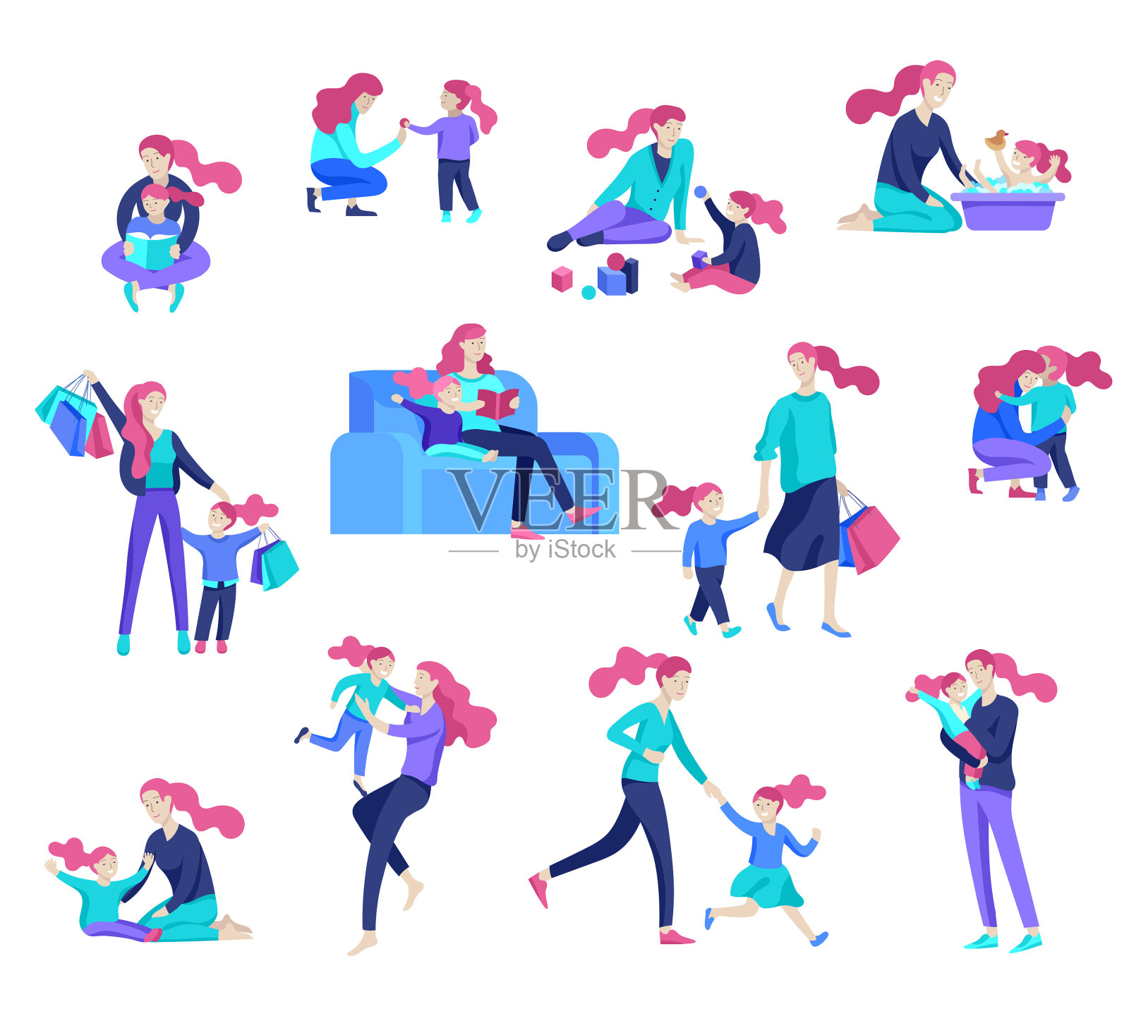 人们认为母亲和女儿插画图片素材