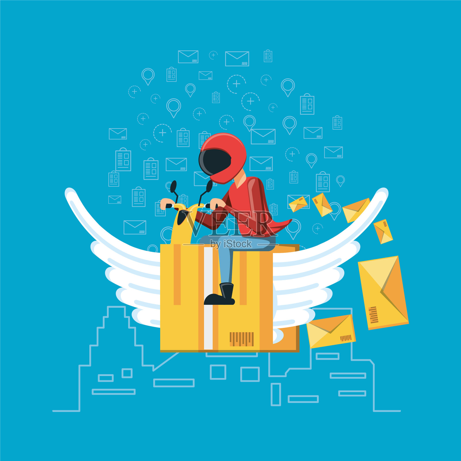 快递员用箱子空运物流服务插画图片素材