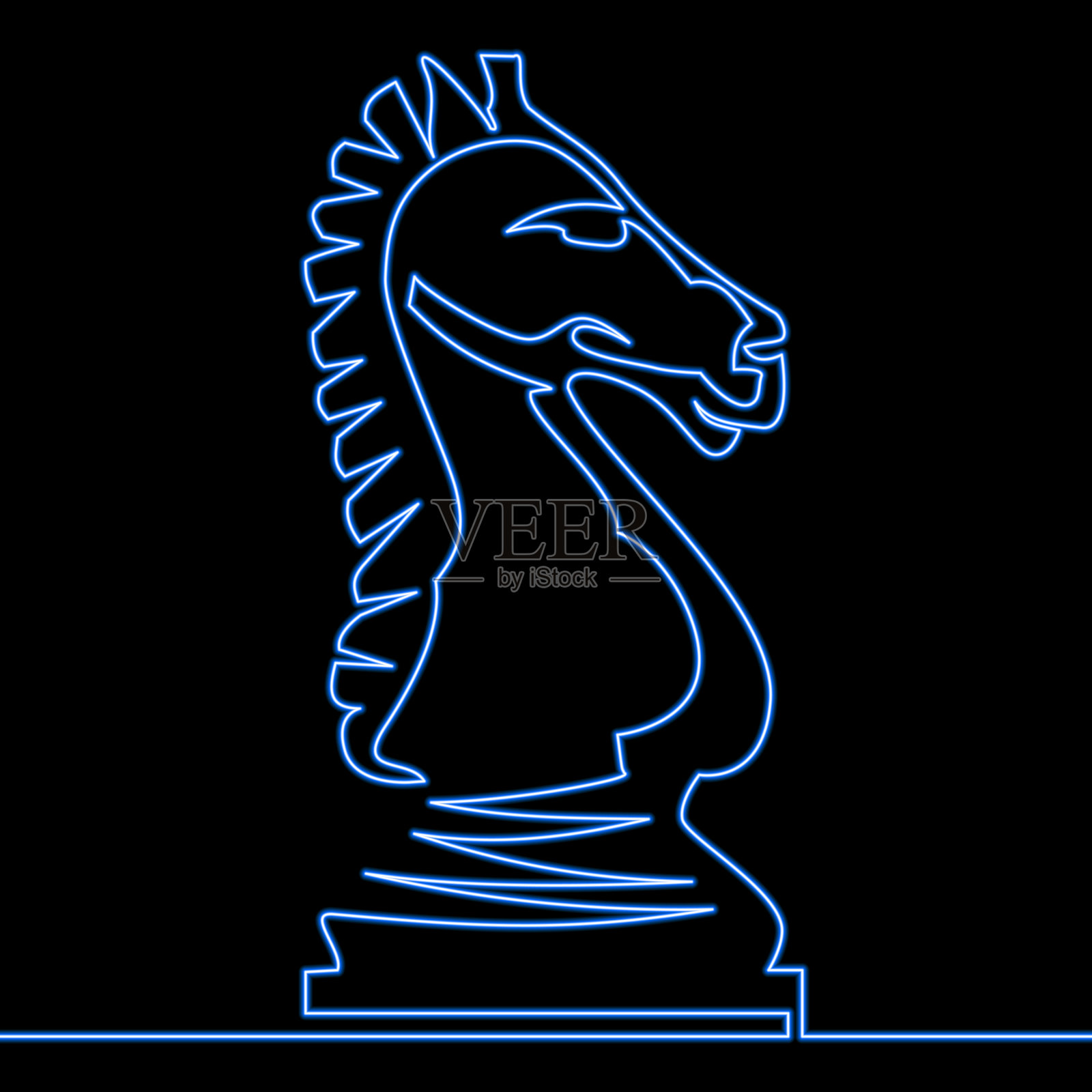 连续一行霓虹象棋骑士图标概念插画图片素材
