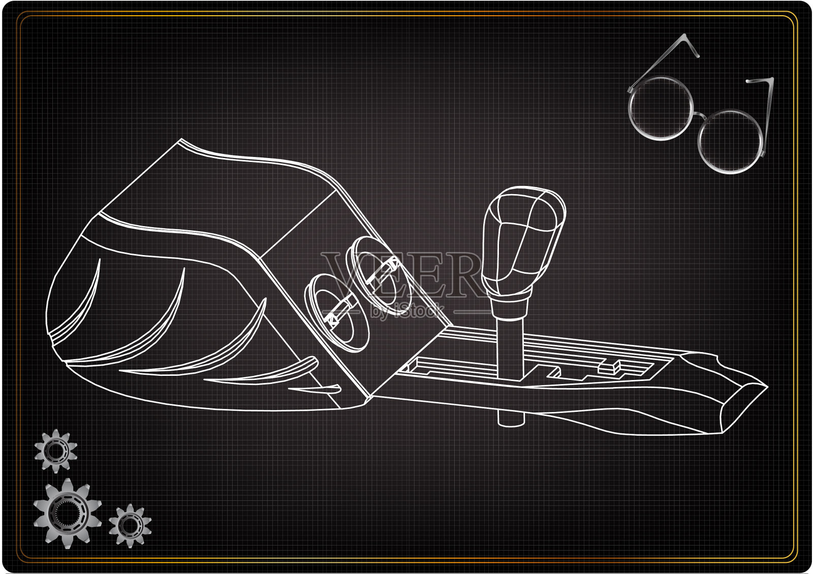 三维模型的齿轮箱上一黑色插画图片素材