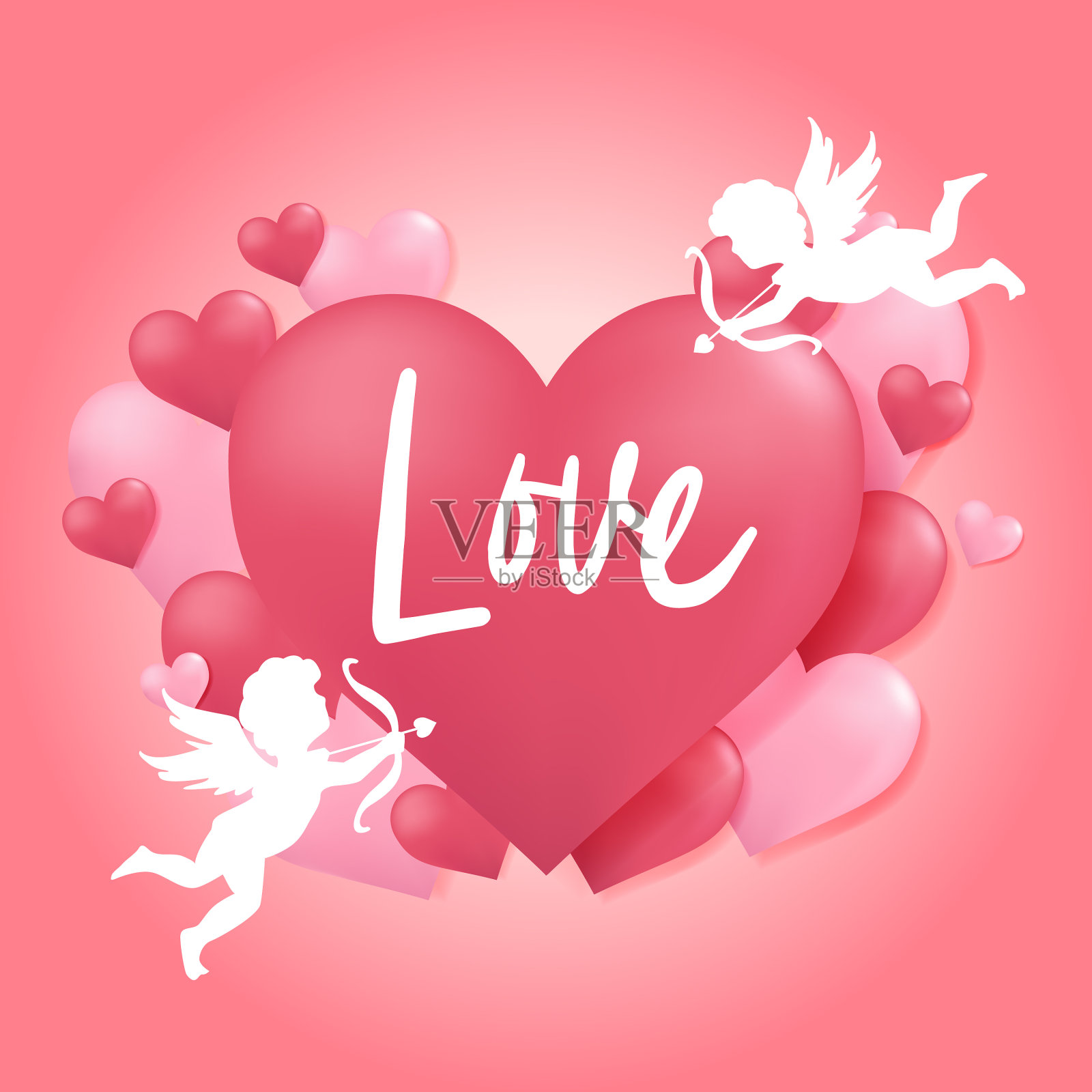 情人节快乐，丘比特心型插画图片素材