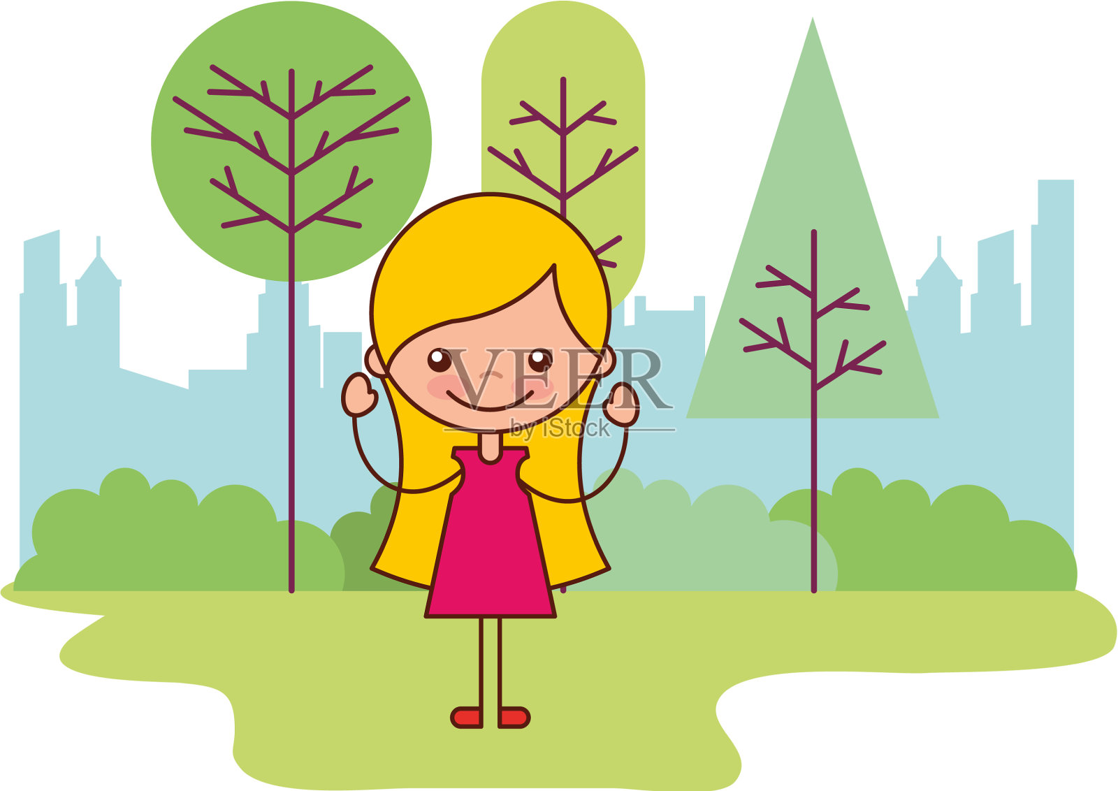 公园城市里的可爱女孩设计元素图片