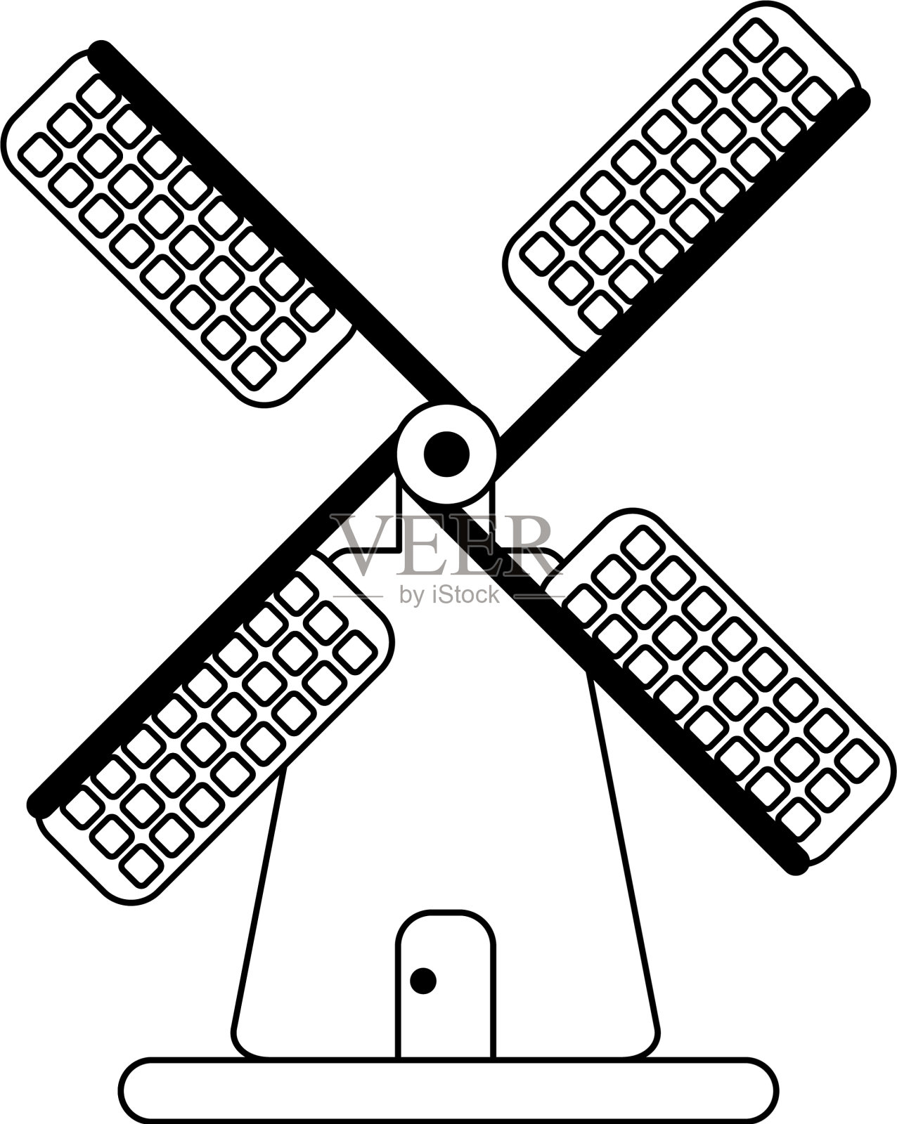 风车建筑标志孤立黑白插画图片素材