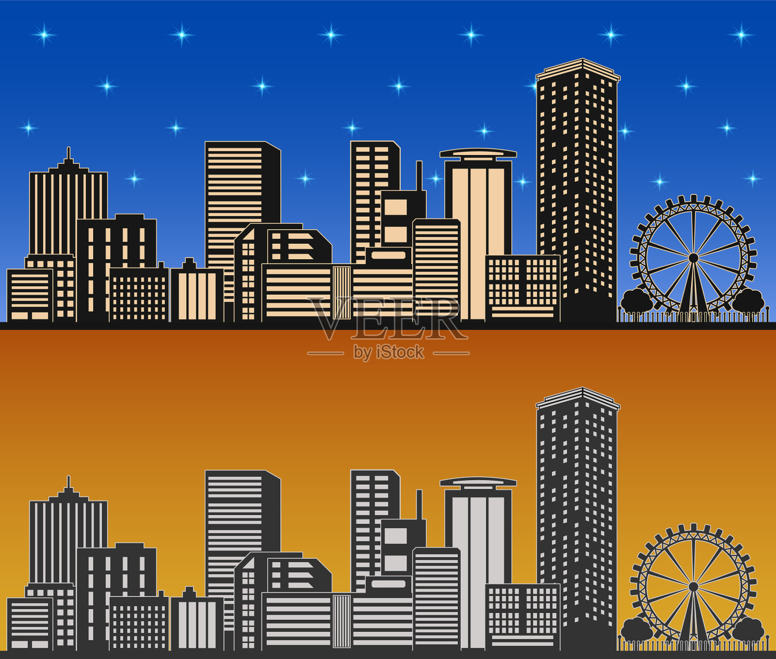 城市的日夜插画图片素材