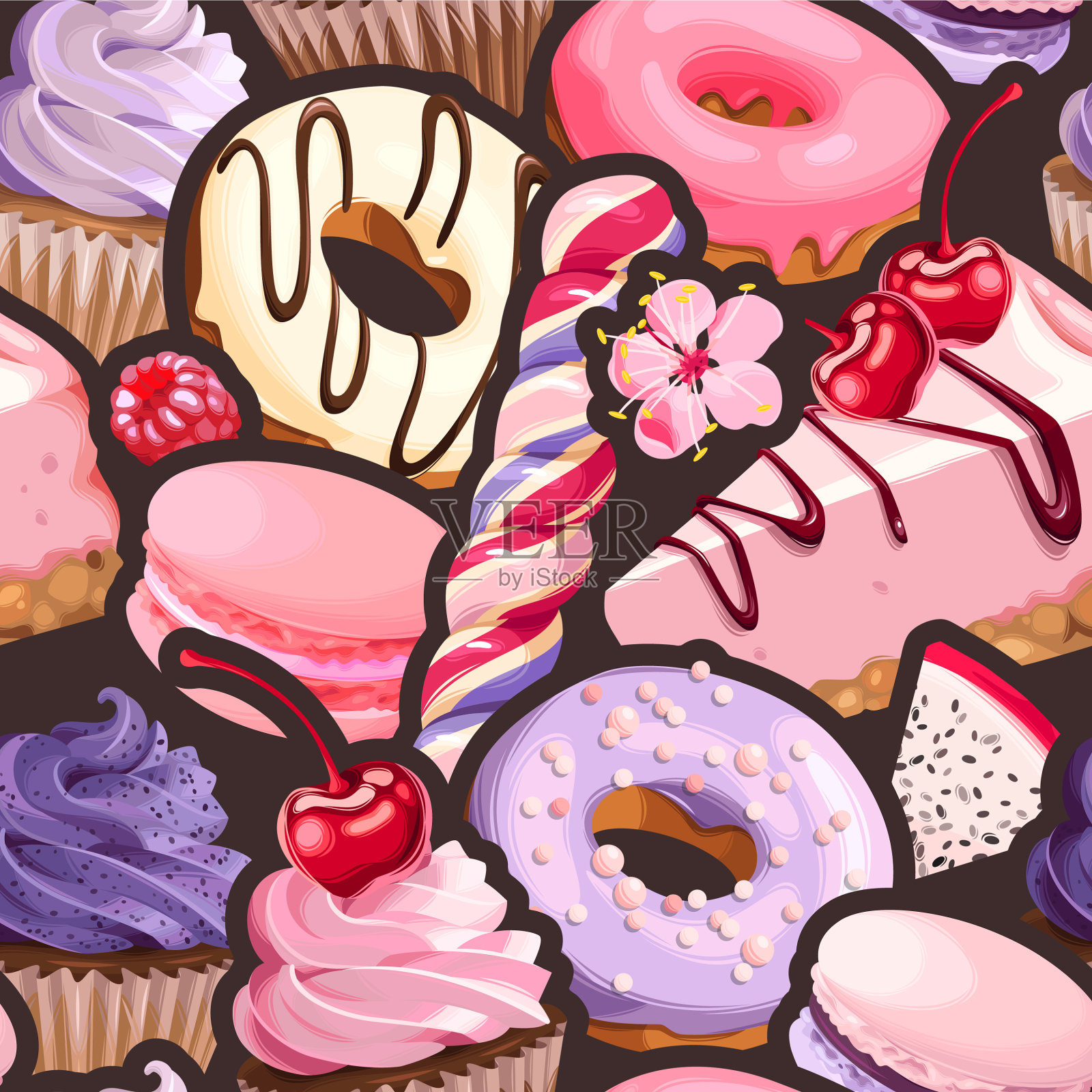 无缝图案与粉色和丁香的糖果插画图片素材