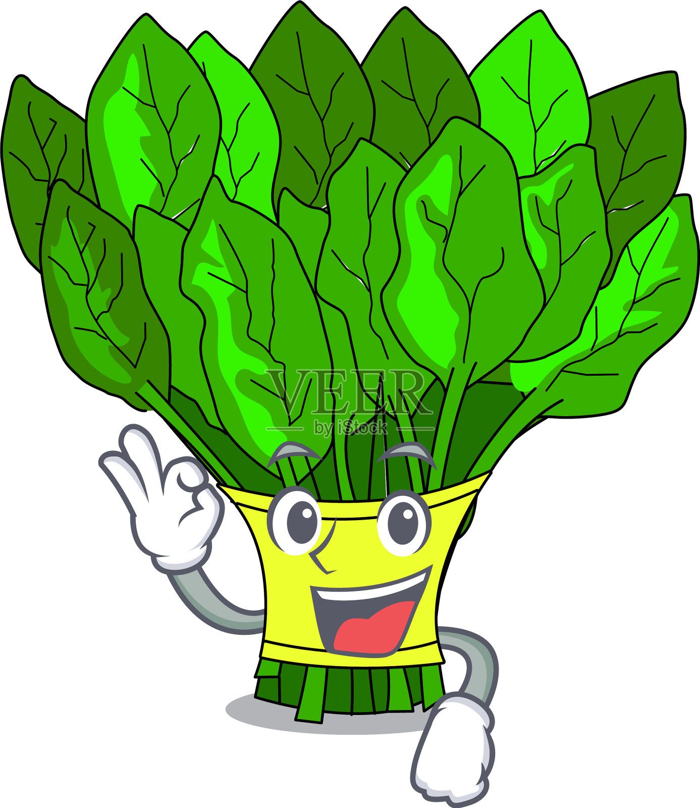 卡通盘子里的菠菜蔬菜插画图片素材