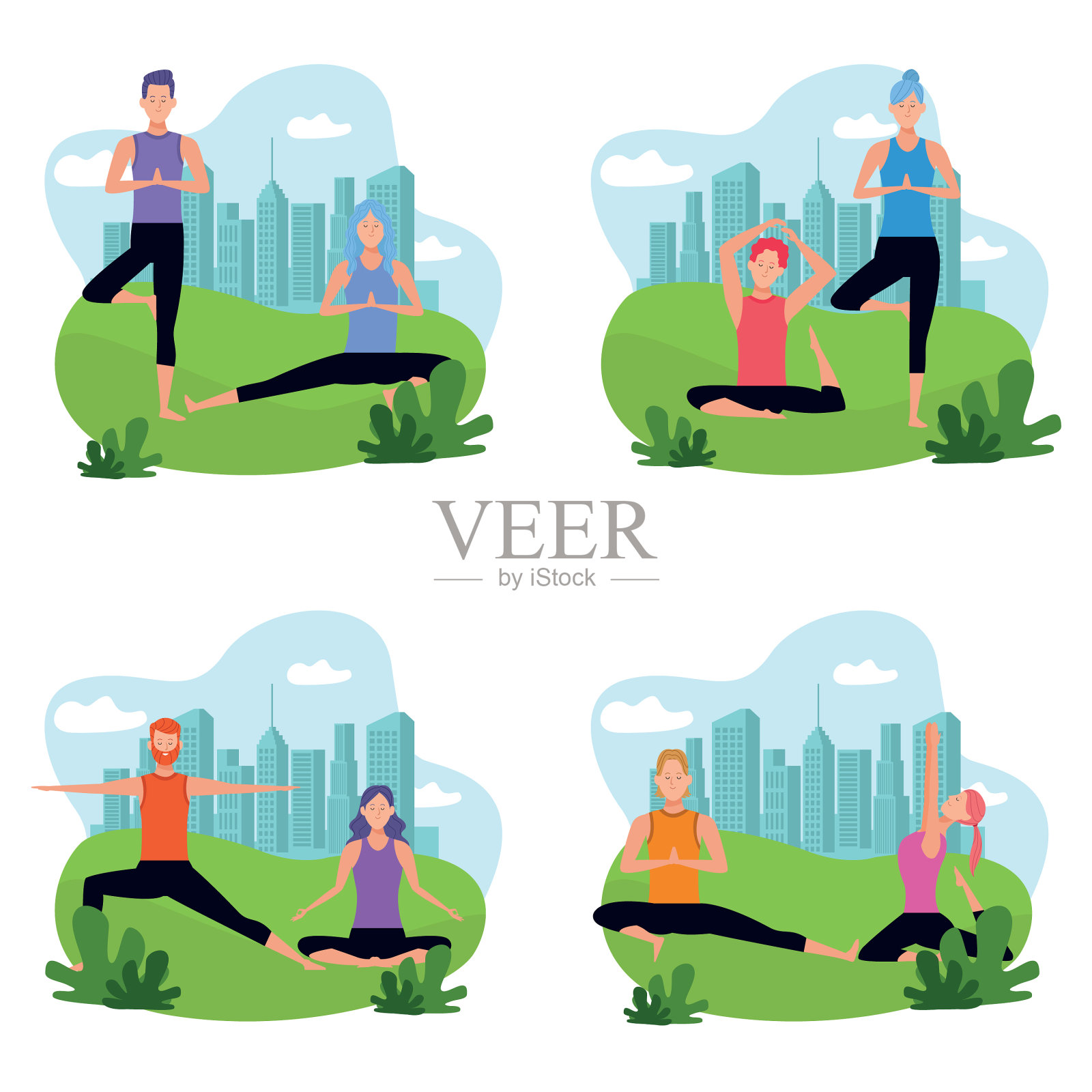 一对夫妇在做瑜伽插画图片素材