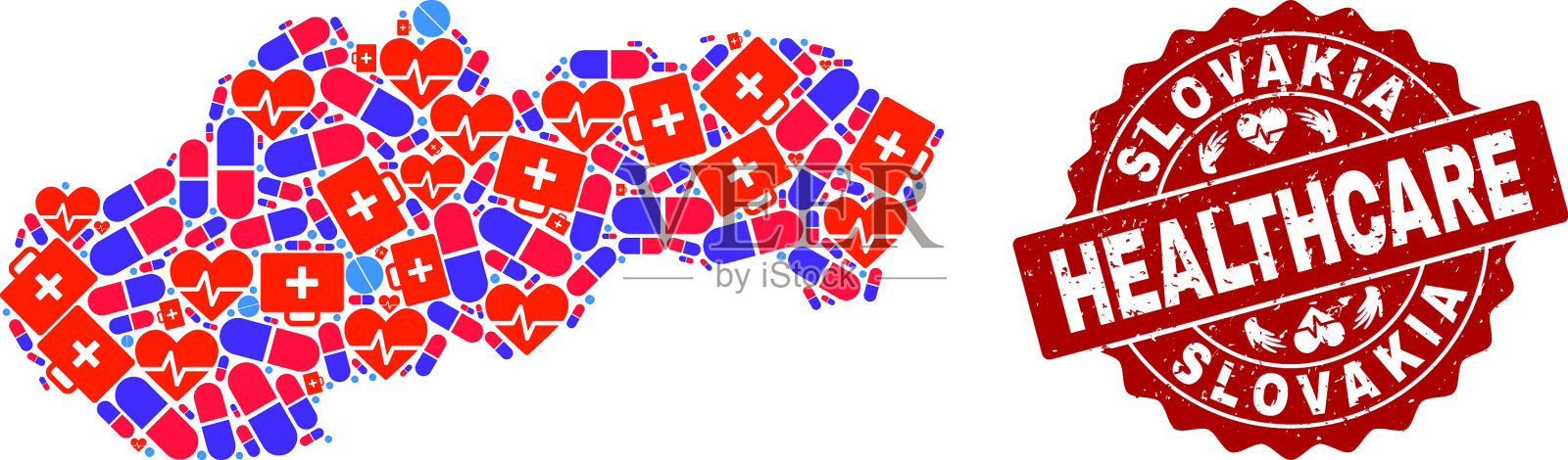 医疗保健拼贴马赛克地图的斯洛伐克和插画图片素材