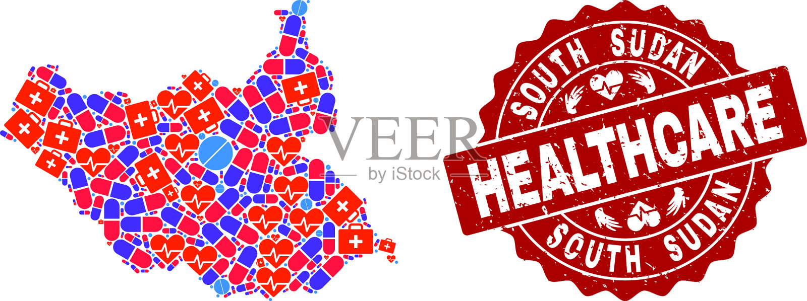 南苏丹保健拼贴马赛克地图插画图片素材