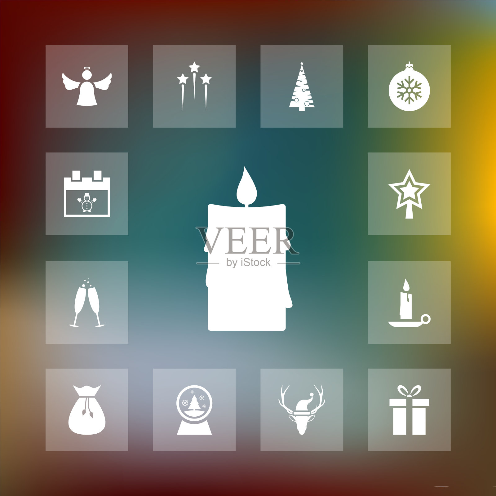 一套冬季图标简单的圣诞节元素图标素材