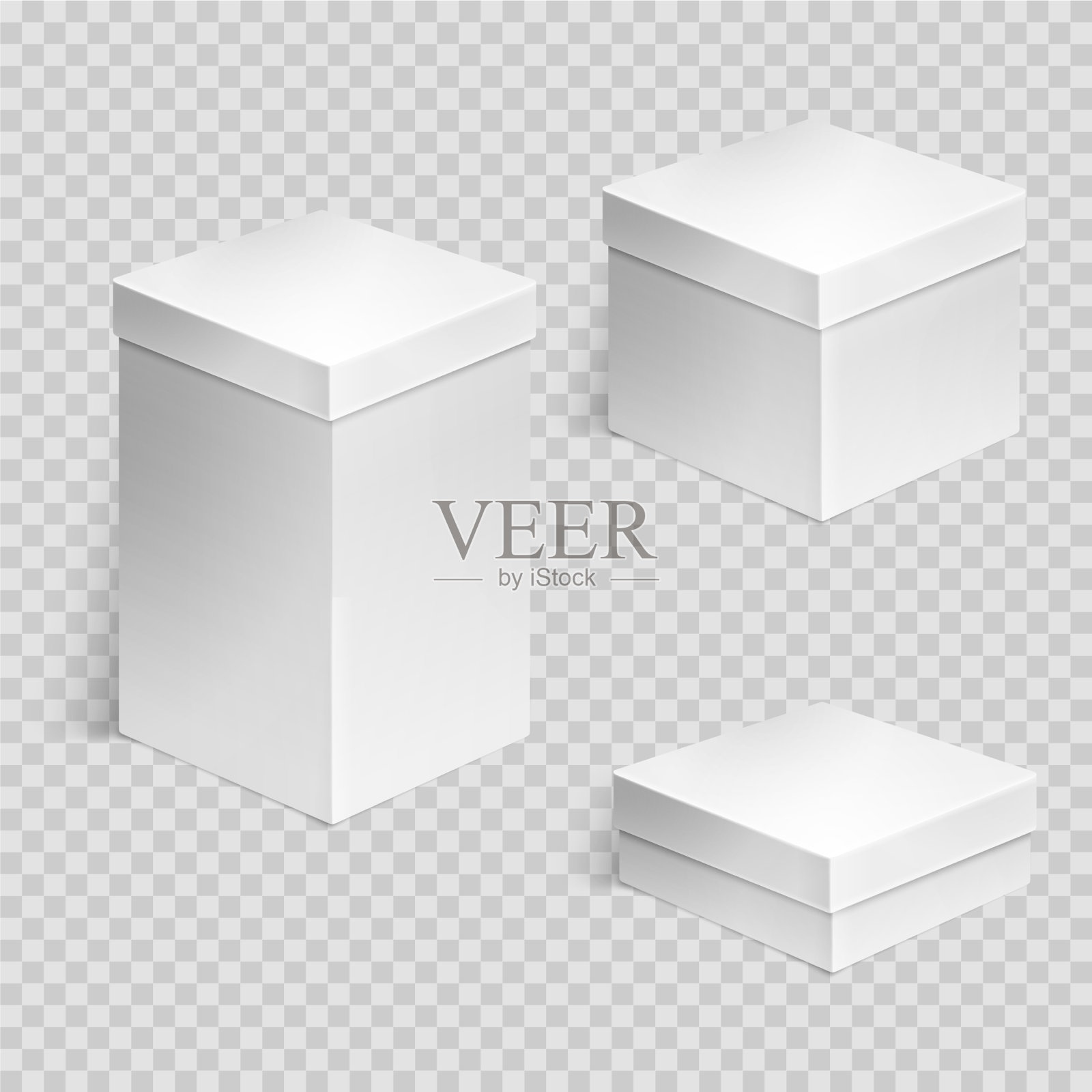 一套逼真的纸板箱透明插画图片素材