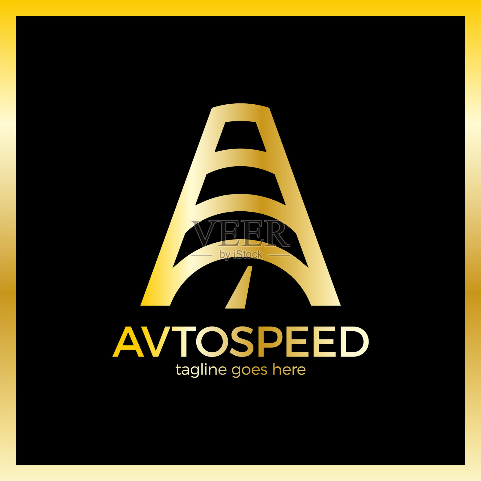 字母一个标志-汽车速度豪华皇家黄金金属插画图片素材