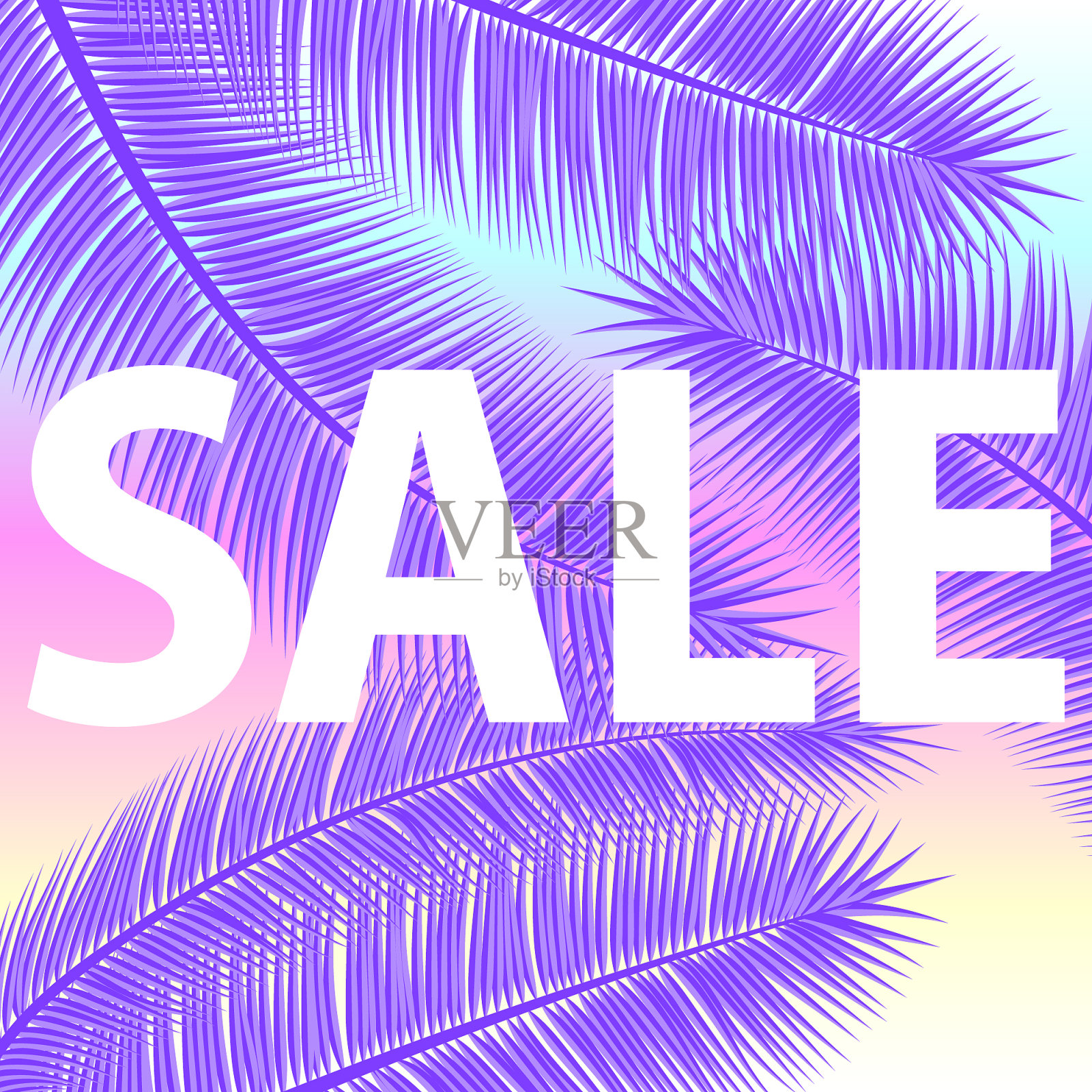 销售旗帜与棕榈叶花卉热带插画图片素材