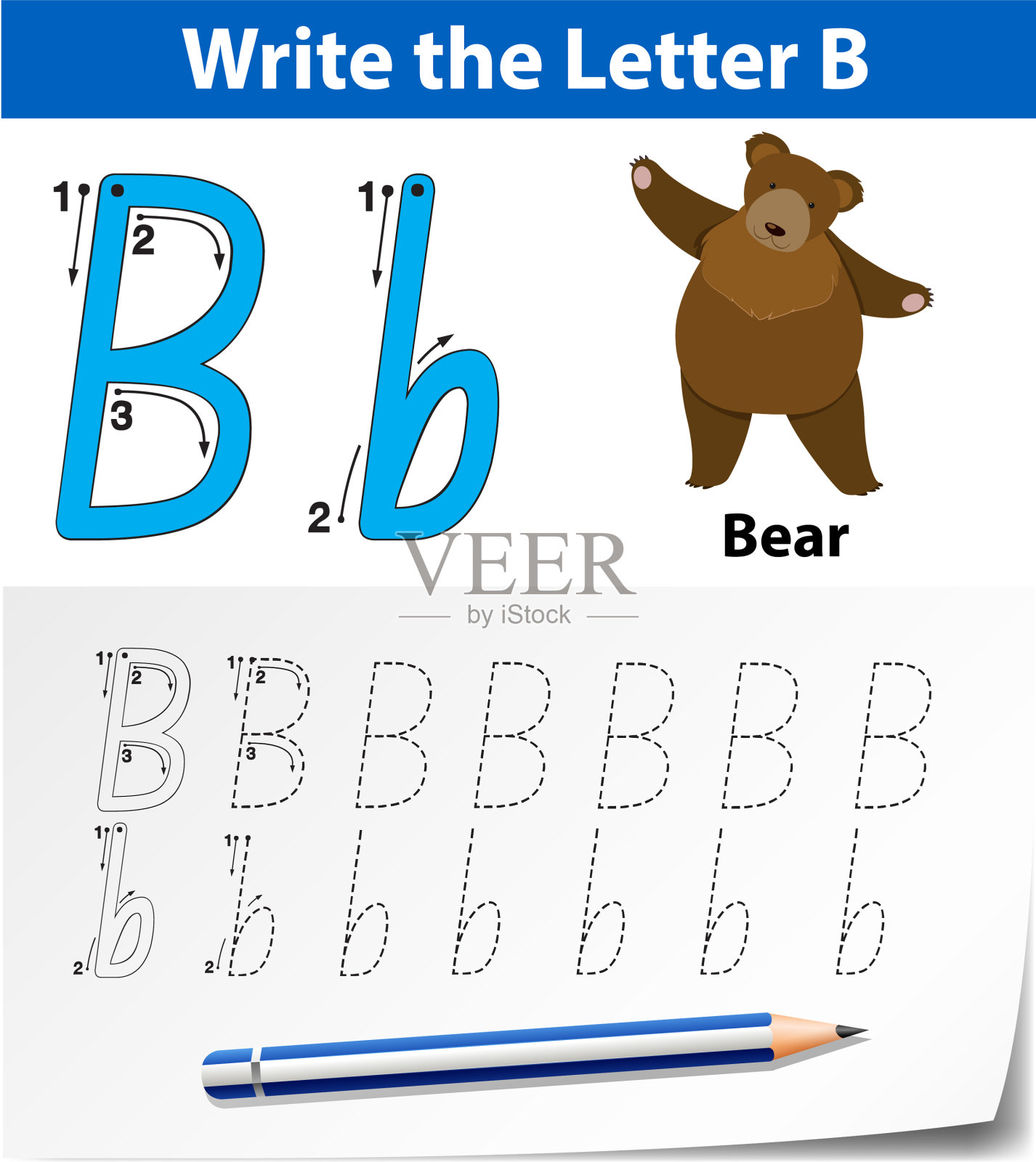 字母b跟踪字母表工作表插画图片素材