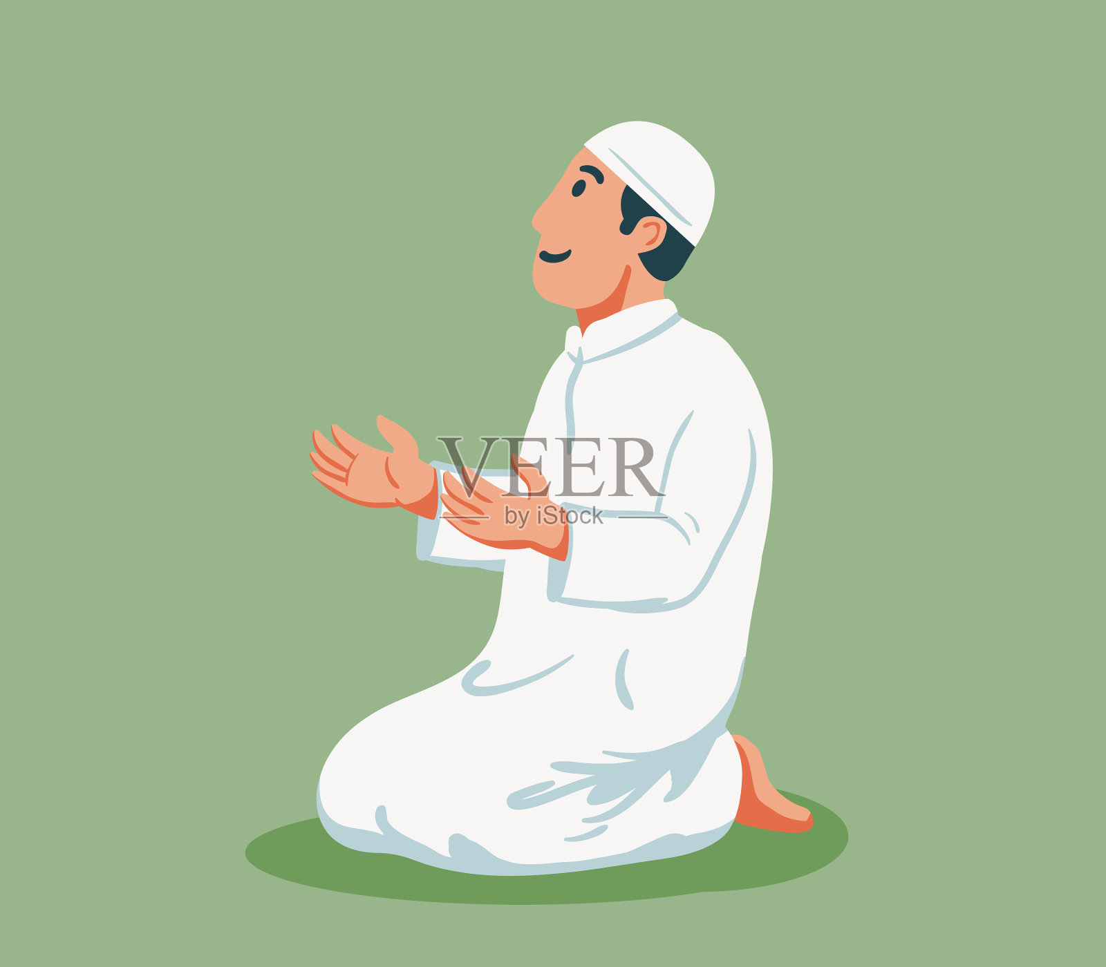 穆斯林坐着祈祷插画图片素材