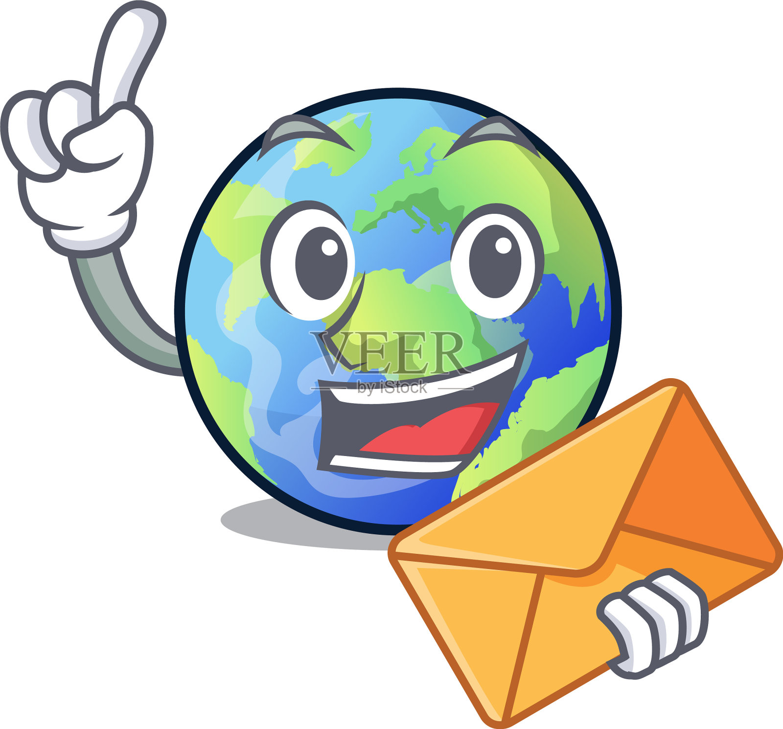 用信封盖着大地上空的吉祥物插画图片素材