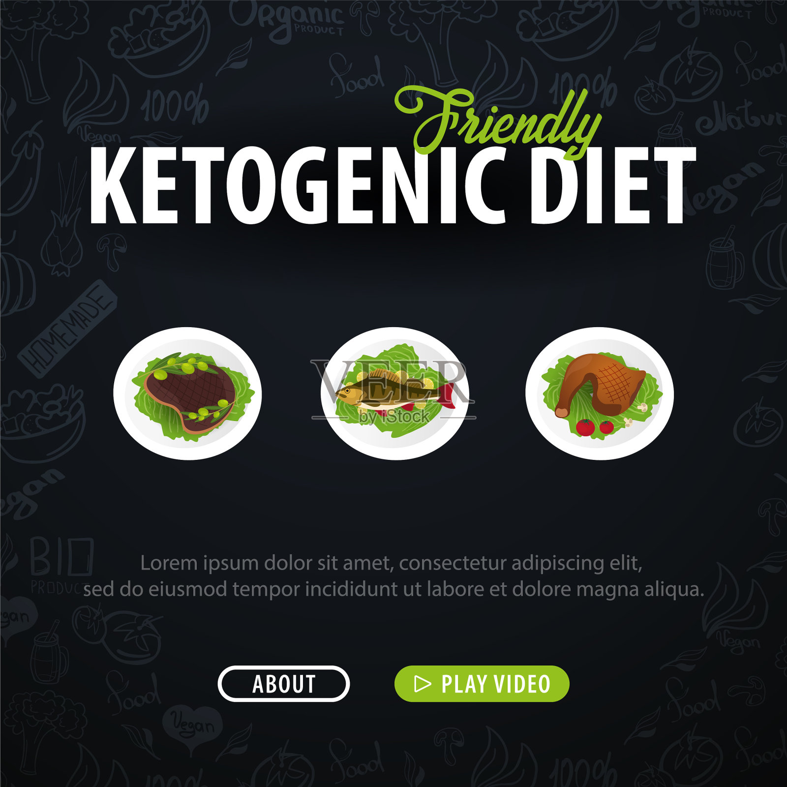 生酮饮食旗帜健康的生酮食物低碳水化合物插画图片素材