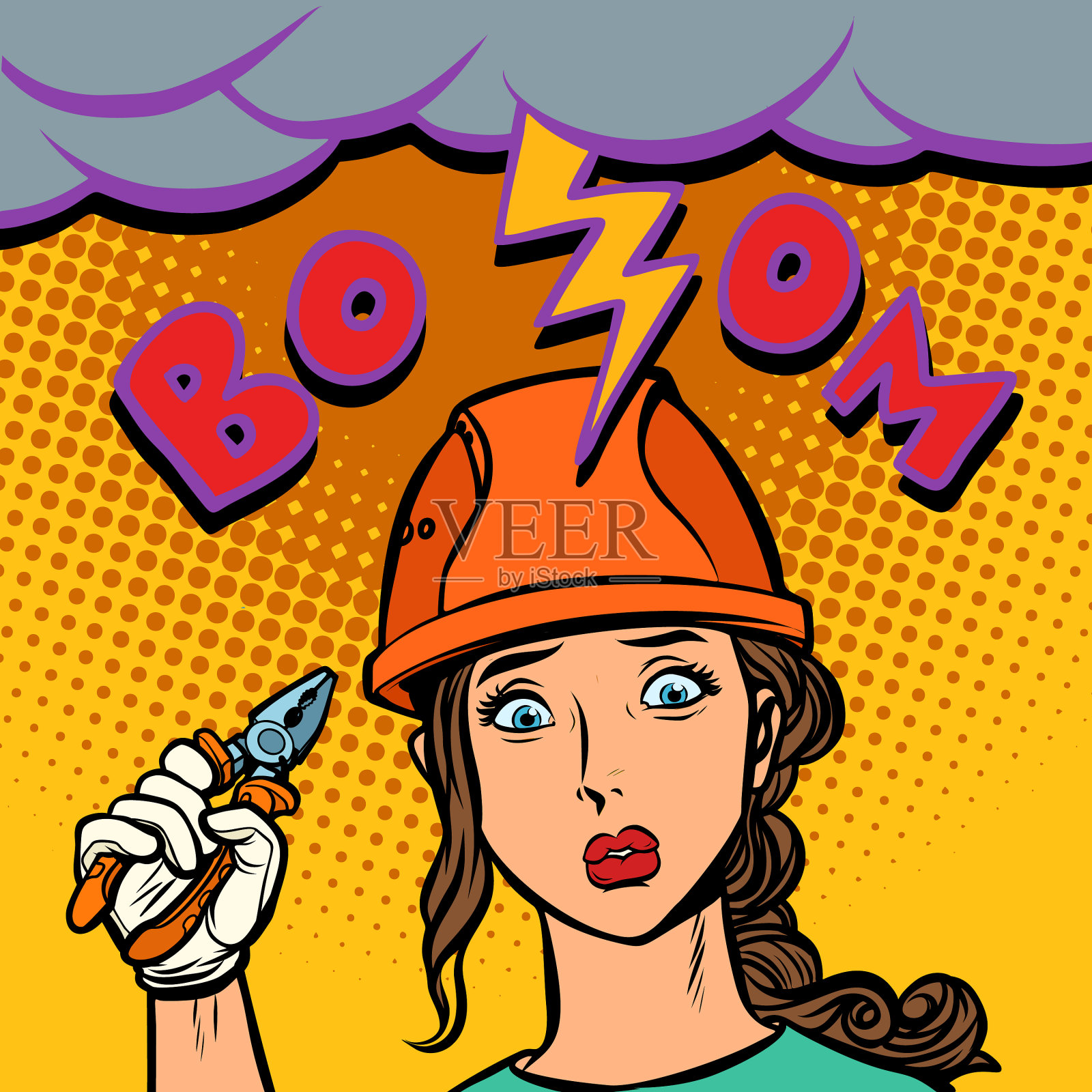 可悲的女人电工专业闪电插画图片素材