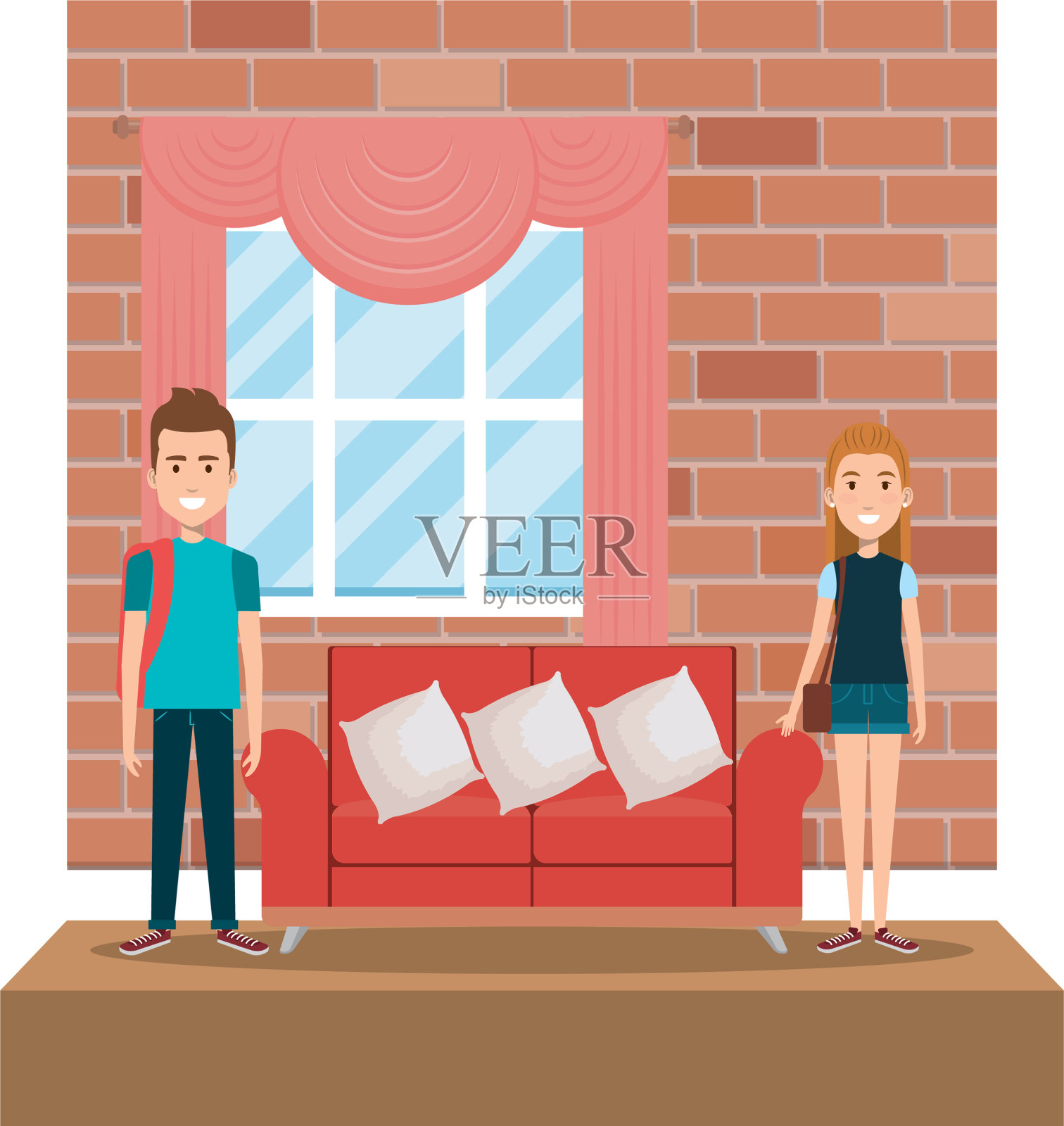 客厅里的一对夫妇插画图片素材