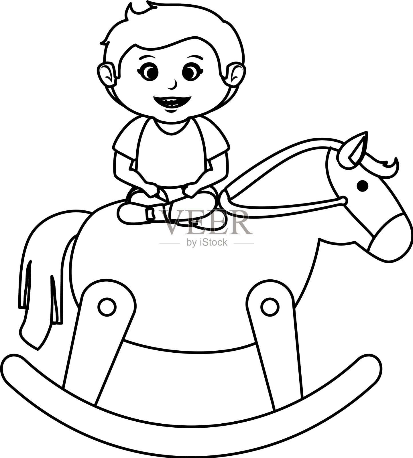 小男孩拿着木马玩具设计元素图片