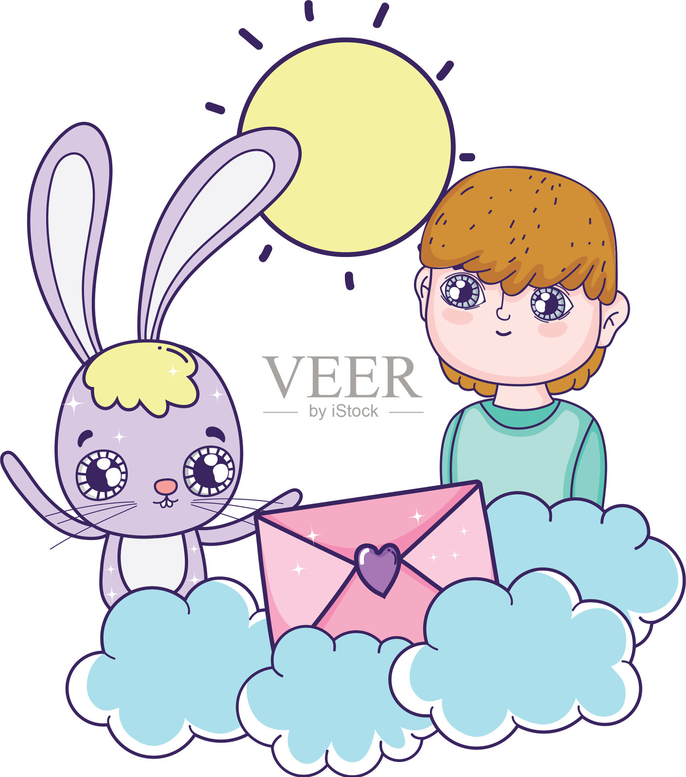 年轻可爱的小情郎和兔子设计元素图片