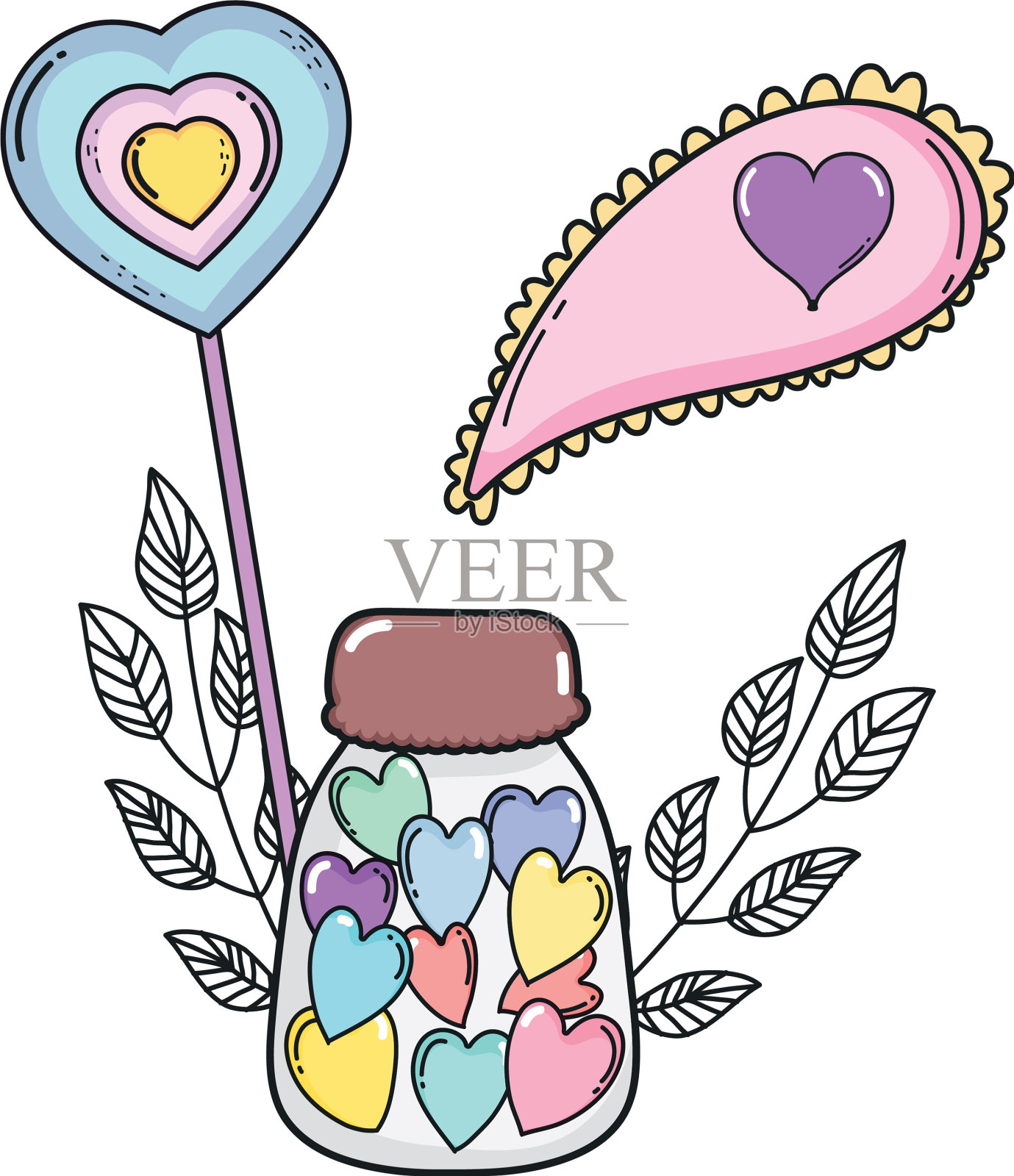 可爱的石匠罐与爱的心设计元素图片