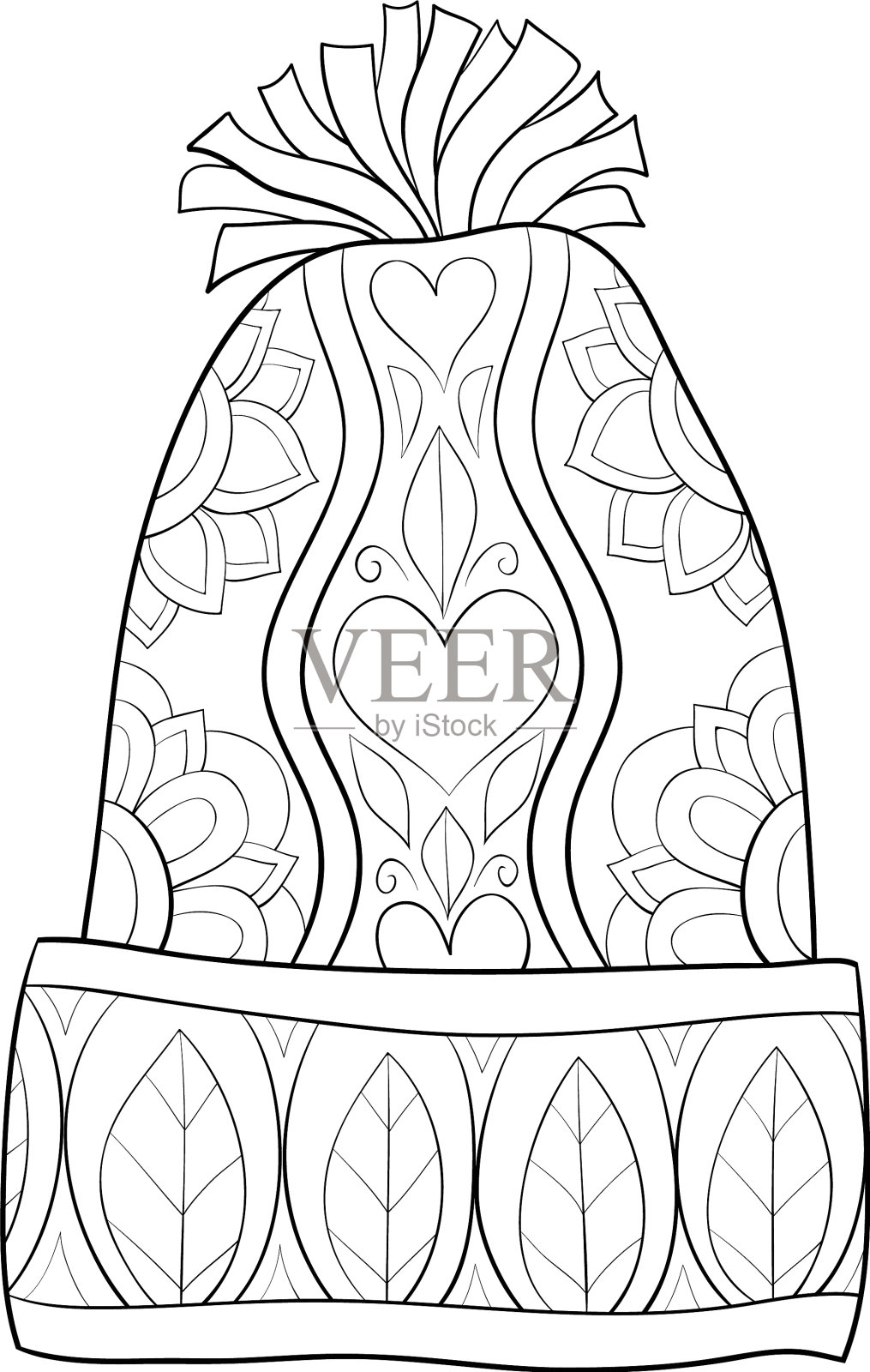 成人涂色书，可爱的圣诞帽设计元素图片