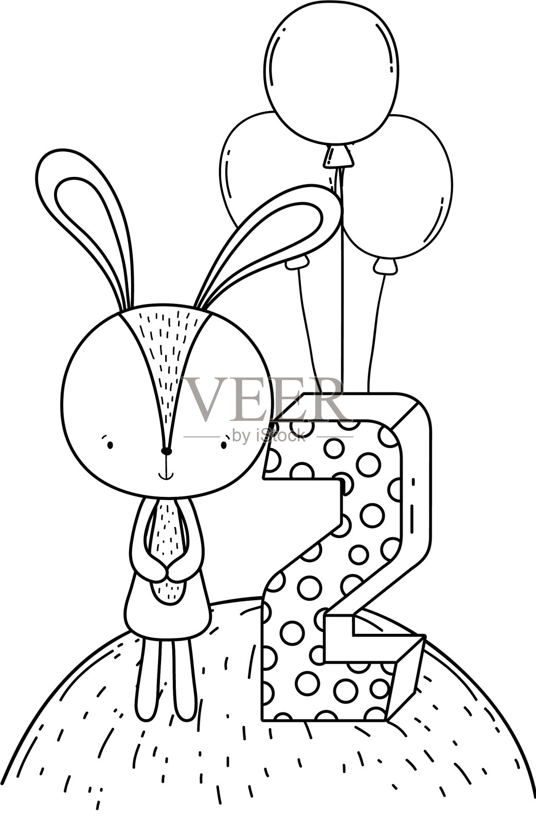 可爱的小兔子，气球里有氦气设计元素图片