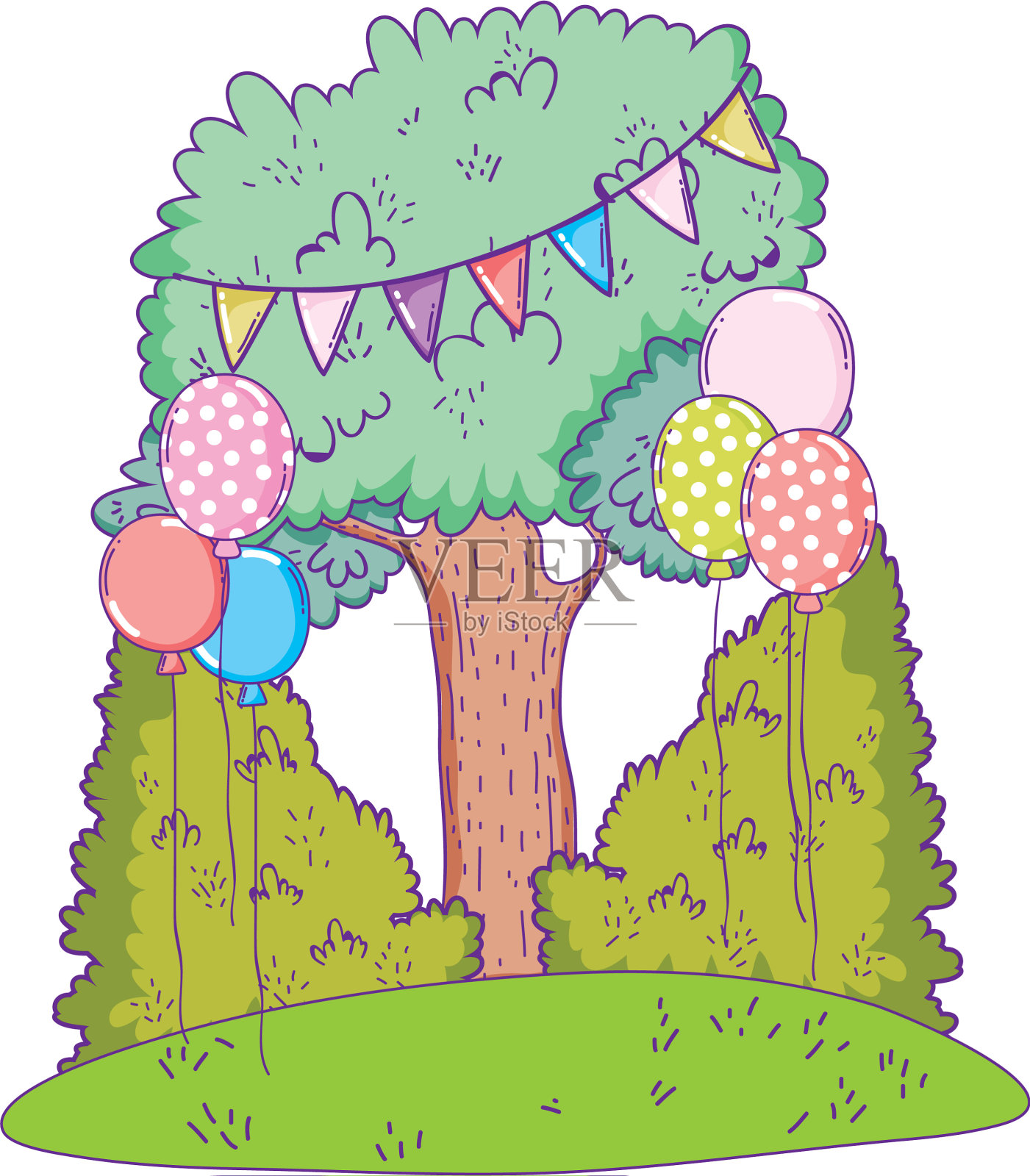 可爱的植物与派对装饰设计元素图片