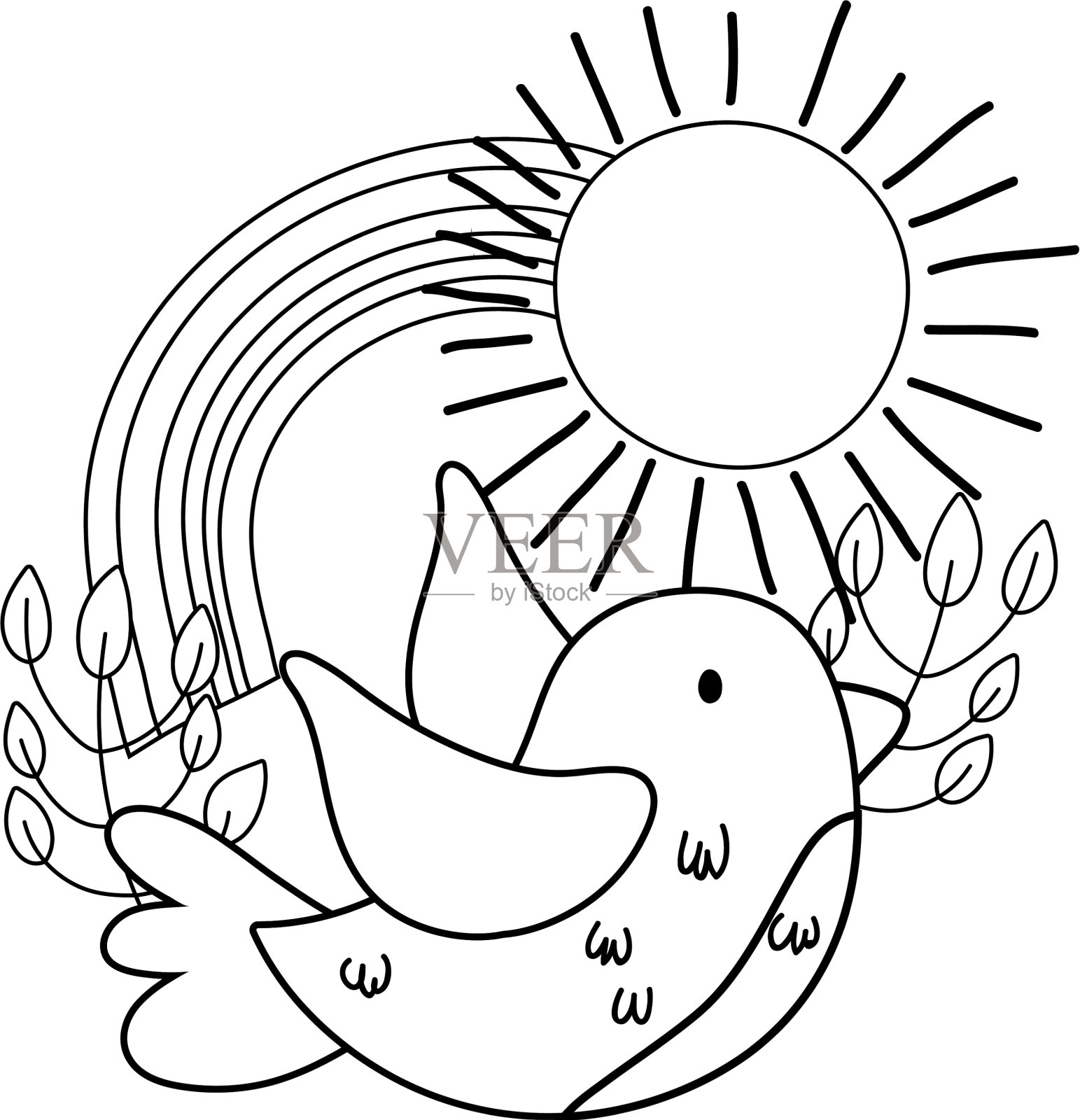 可爱的小鸟和彩虹一起飞翔设计元素图片