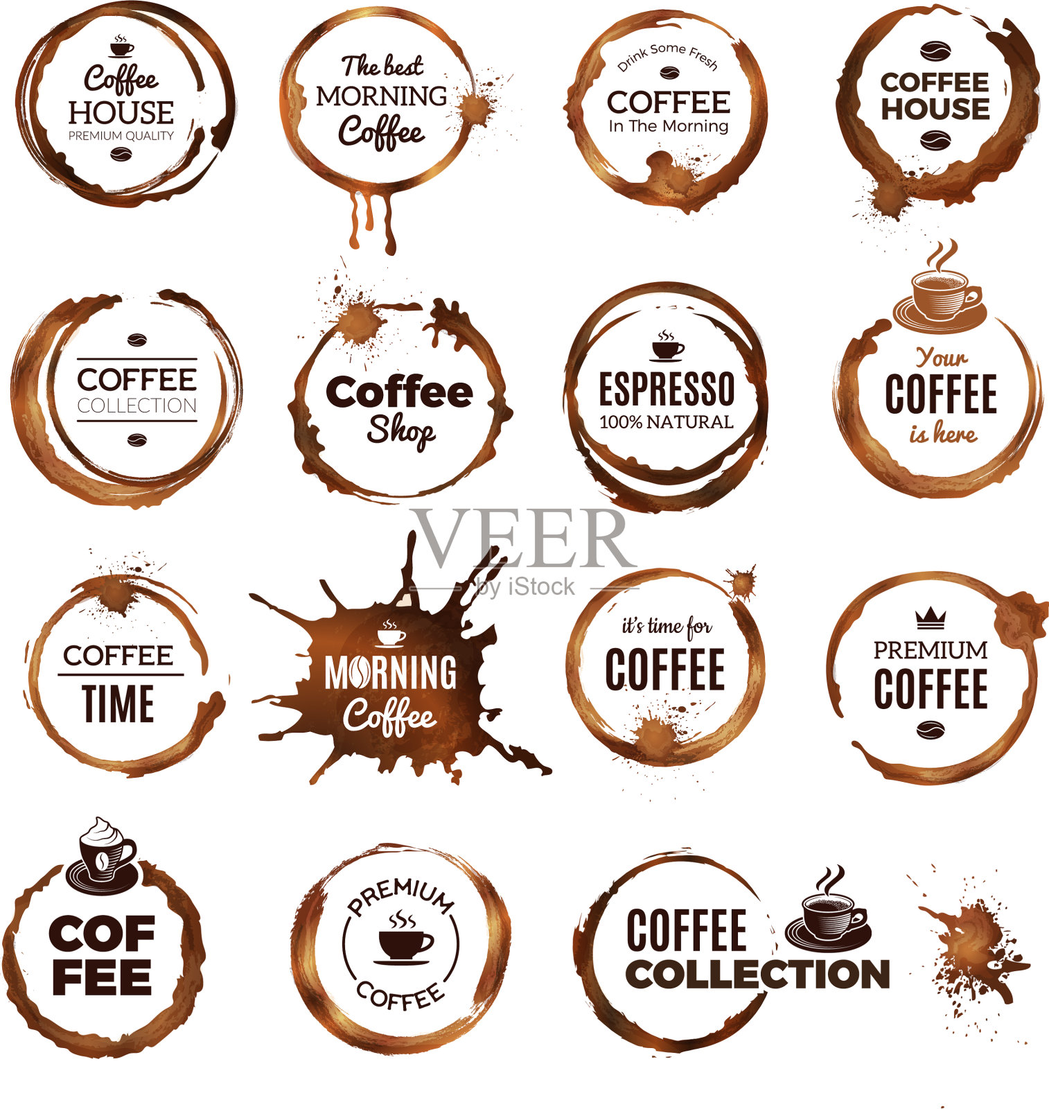 咖啡环，徽章，标签上都是脏圈插画图片素材