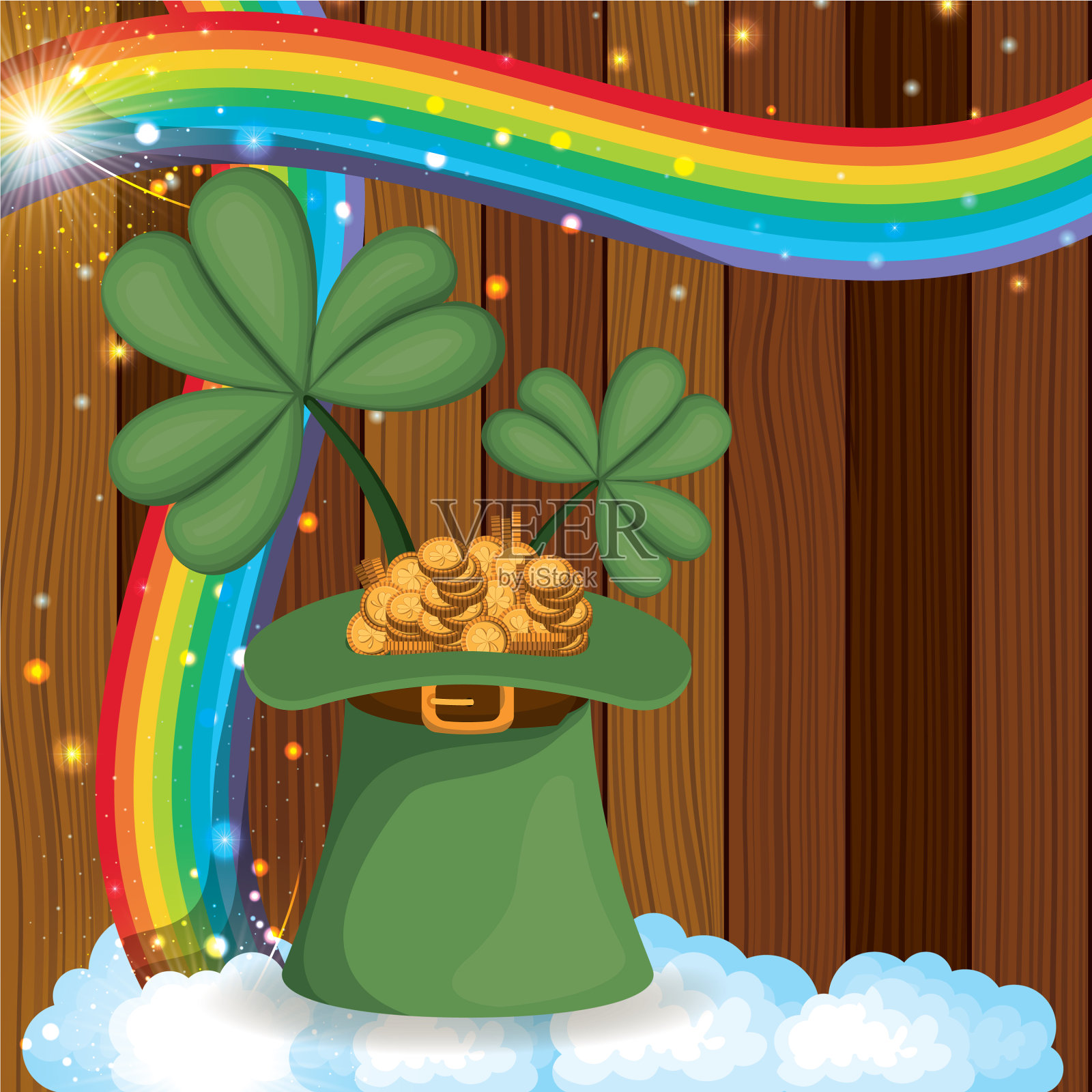 圣派翠克节贺卡，戴着蓝精灵帽插画图片素材