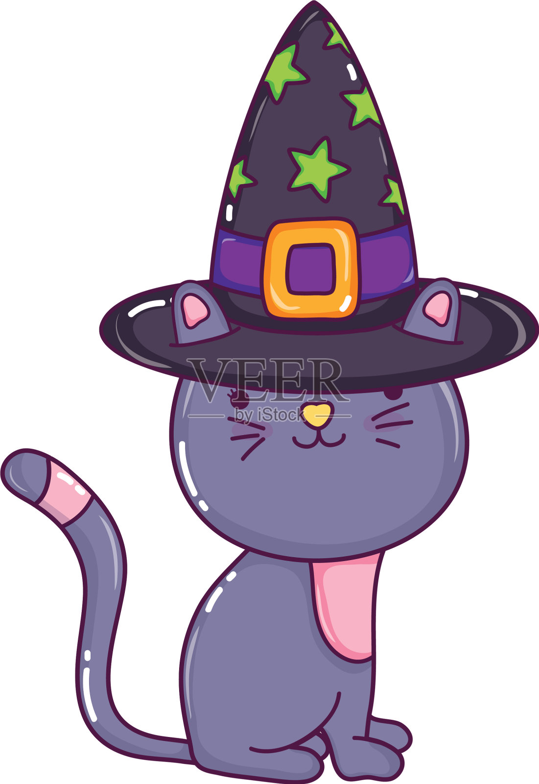 戴着女巫帽子的快乐猫动物设计元素图片