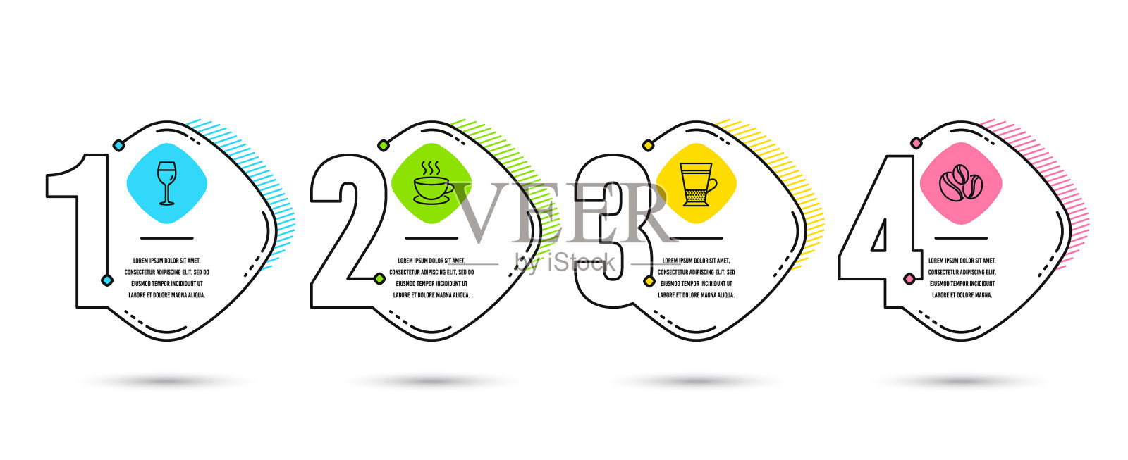 卡布奇诺双份拿铁和葡萄酒杯图标插画图片素材