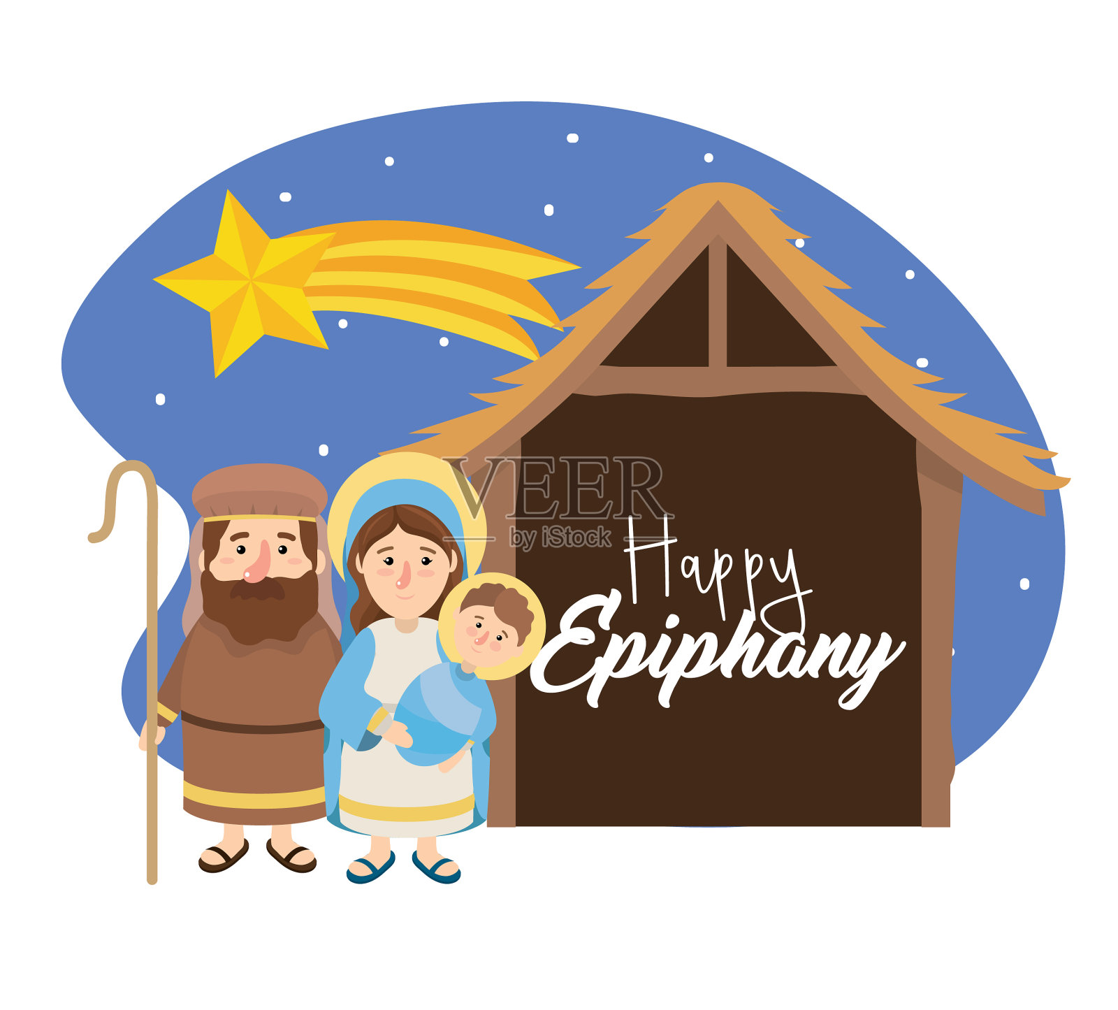 马利亚与耶稣和约瑟在马槽里设计元素图片