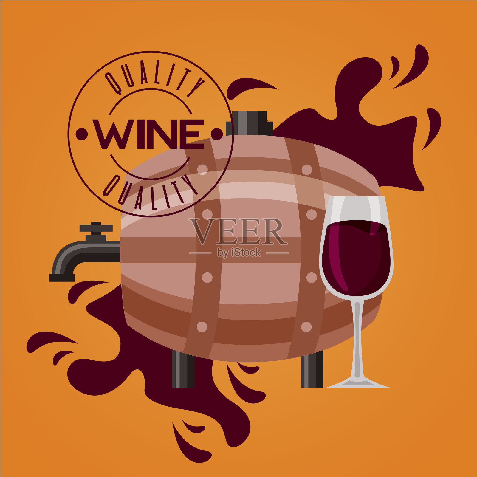 酒桶和酒杯插画图片素材