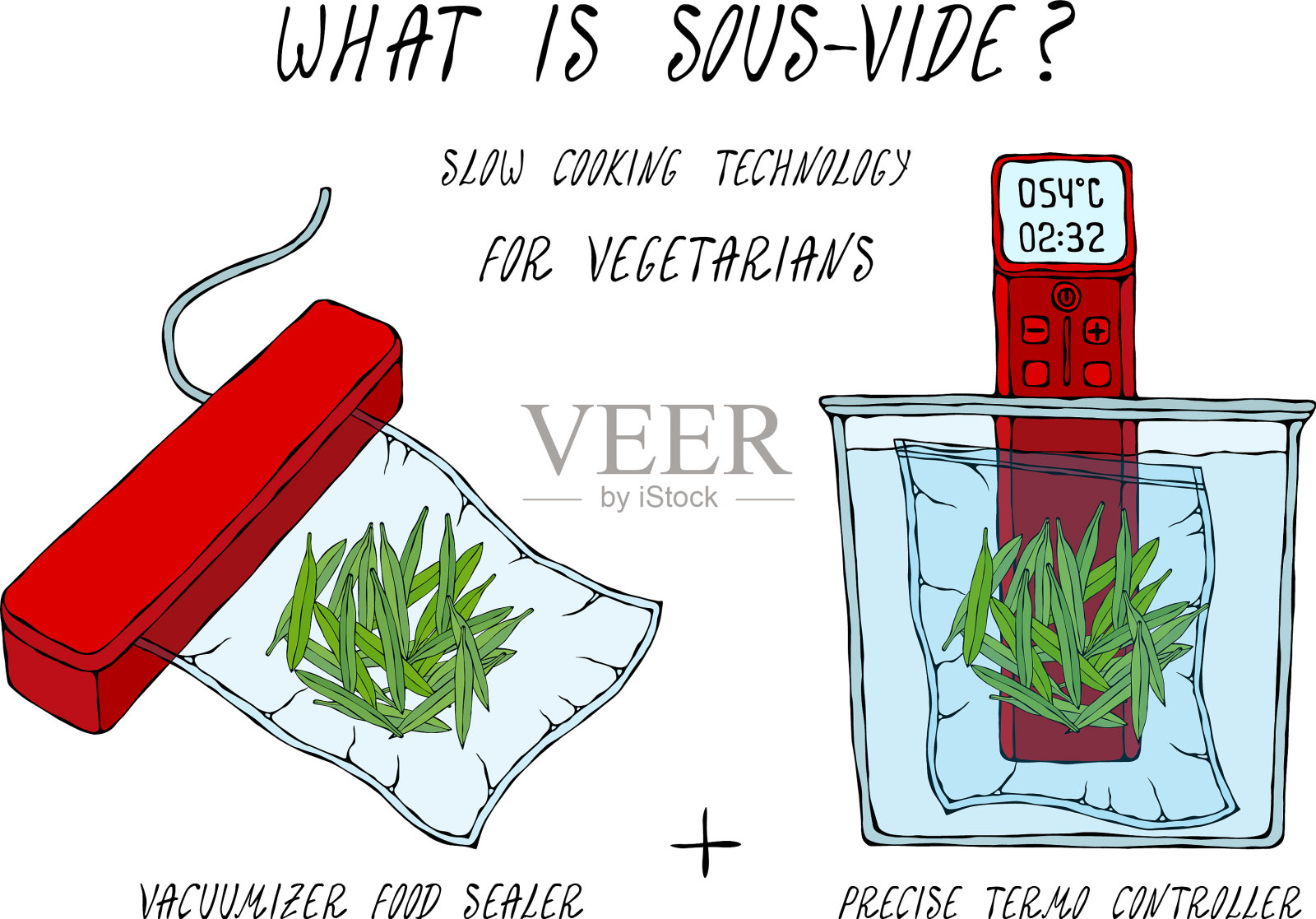 什么是绿色的真空慢煮技术插画图片素材