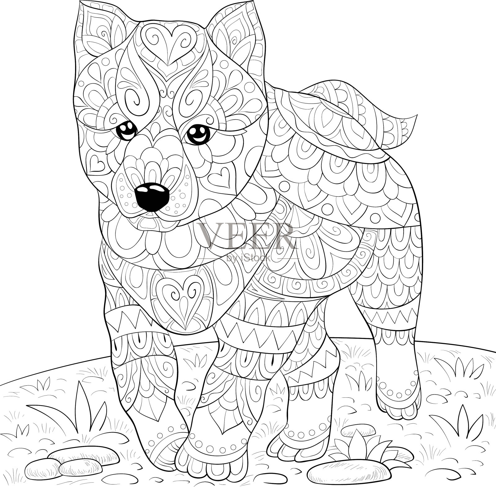 成人涂色书，可爱的狗形象设计元素图片