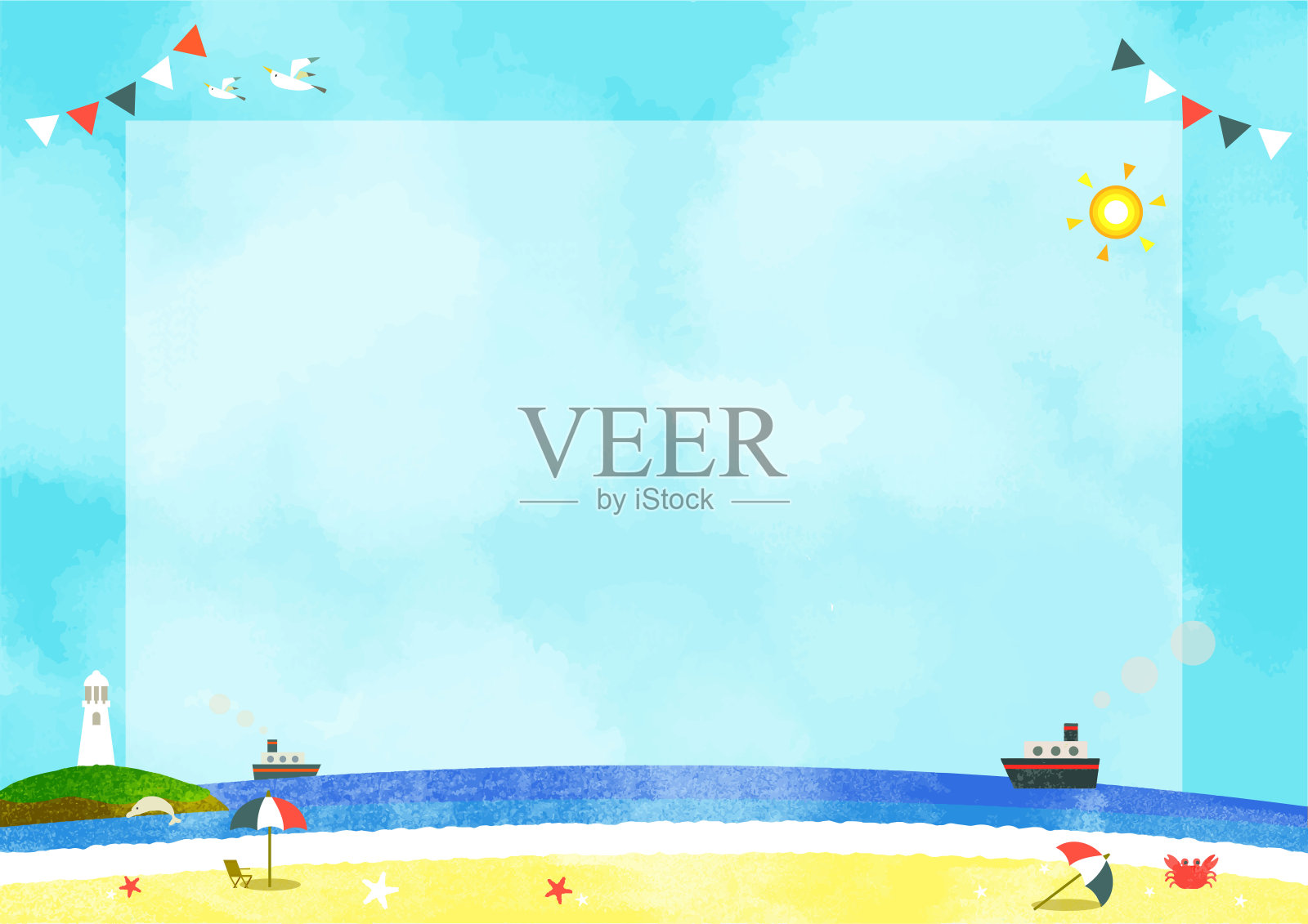 夏天海滩背景插画图片素材