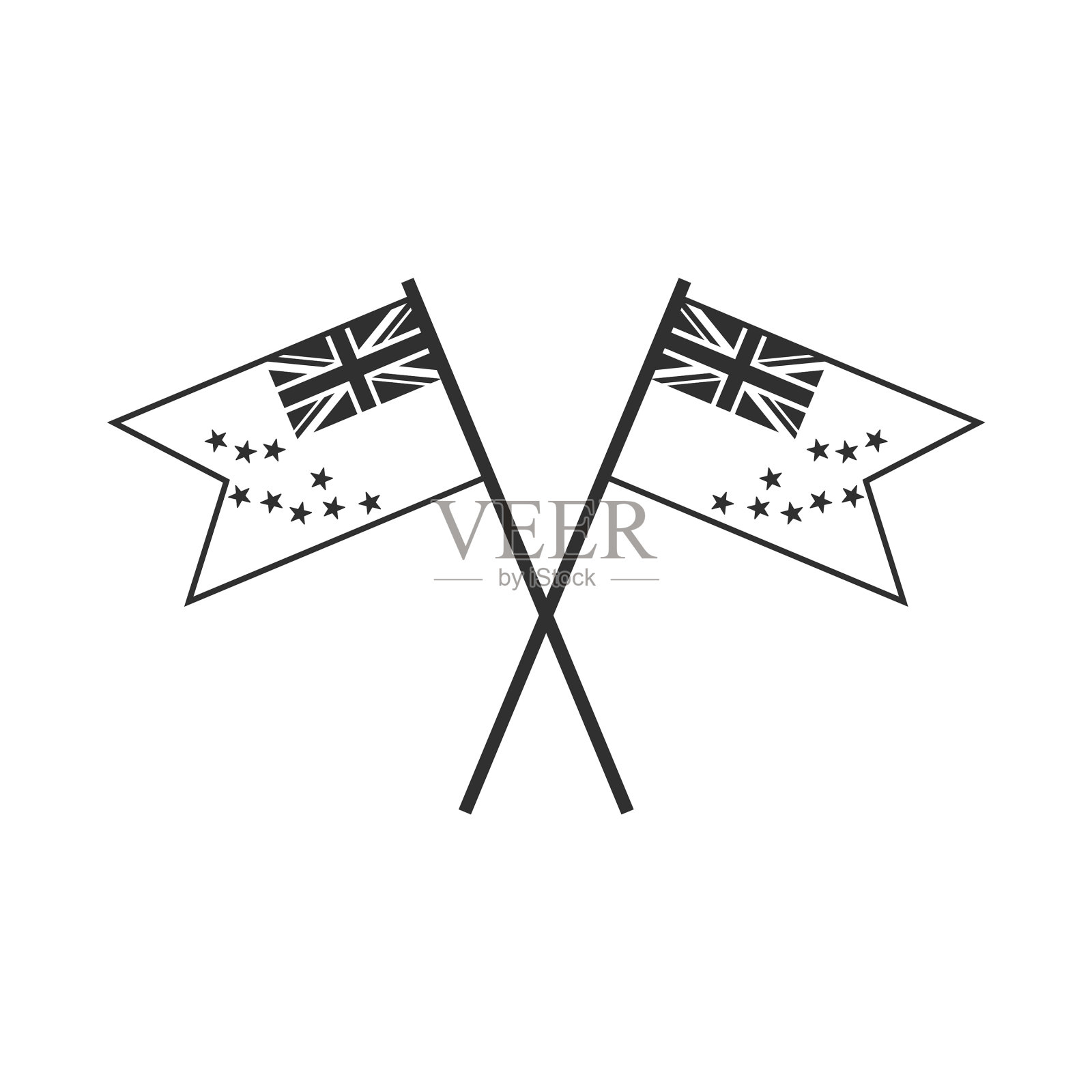 图瓦卢旗帜图标在黑色轮廓平面设计设计元素图片